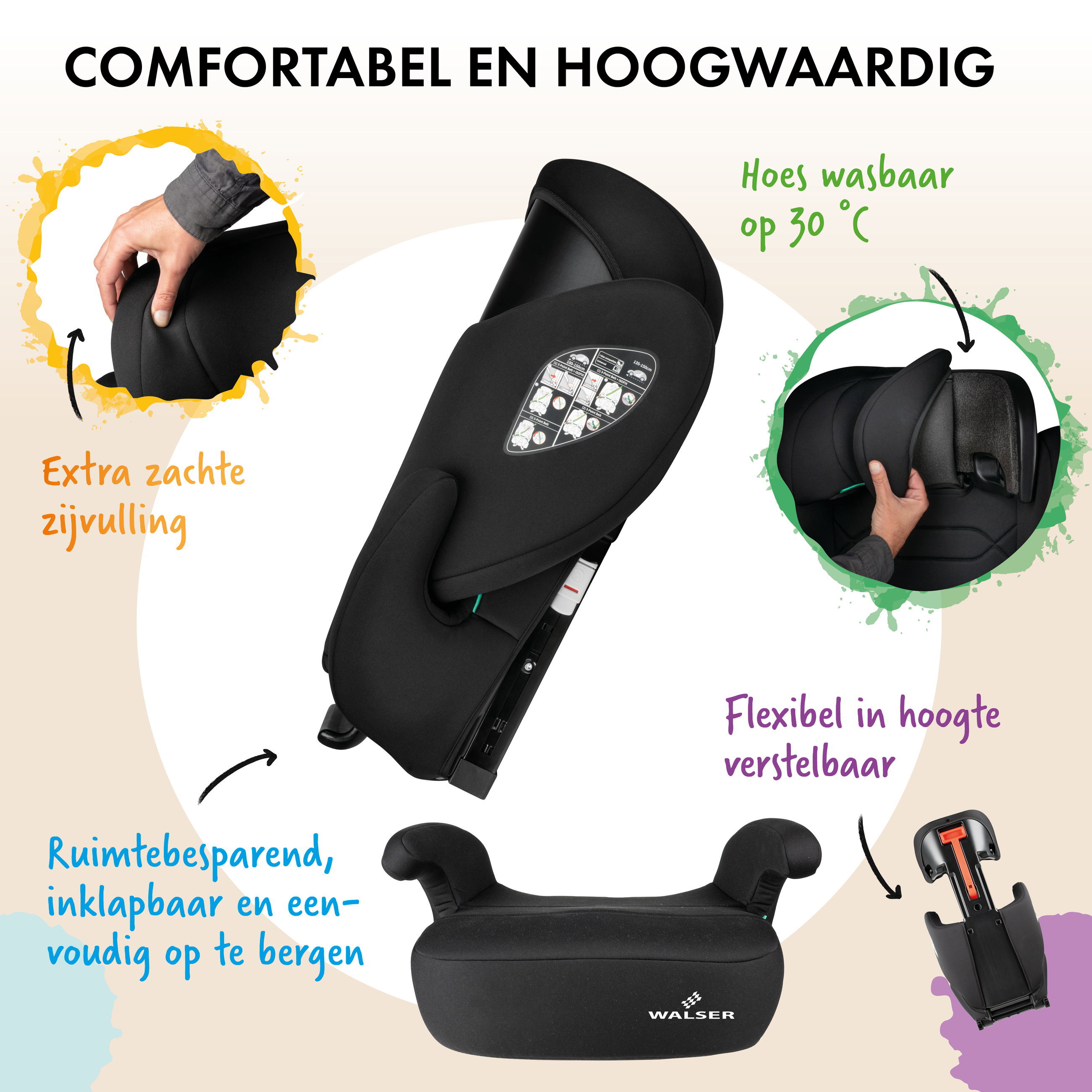 Autokinderzitje Numa met ISOFIX-rails, comfortabel kinderzitje (3-8 jaar) 100-150 cm, 2in1 autokinderzitje met afneembare rugleuning en verstelbare hoofdsteun ECE R 129 gecertificeerd antraciet