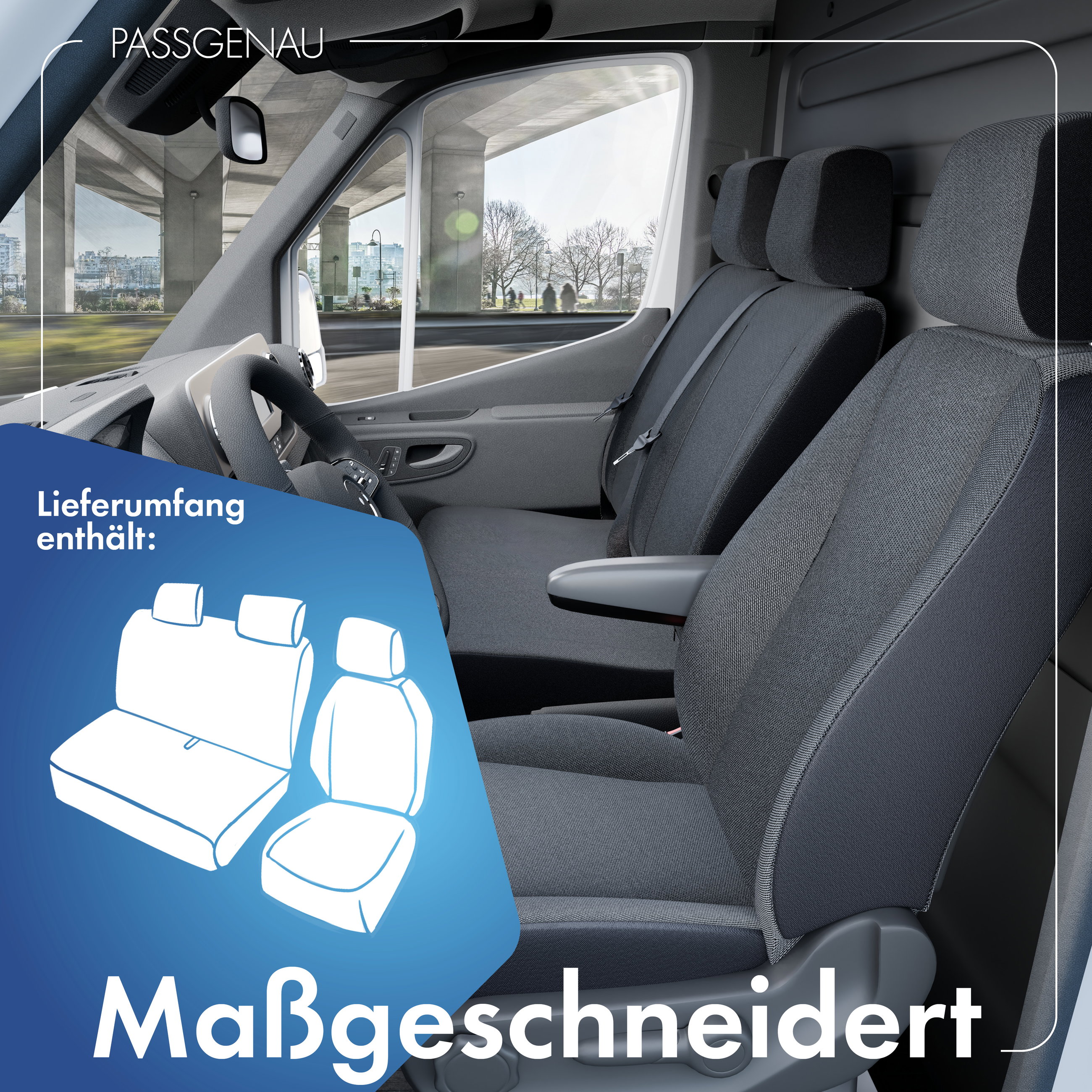 Mercedes-Benz Viano/Vito (W639) kompatibler Sitzbezug Stoff, passgenau für Einzelsitz + Doppelbank, robuste Sitzbezüge Transporter/Van anthrazit
