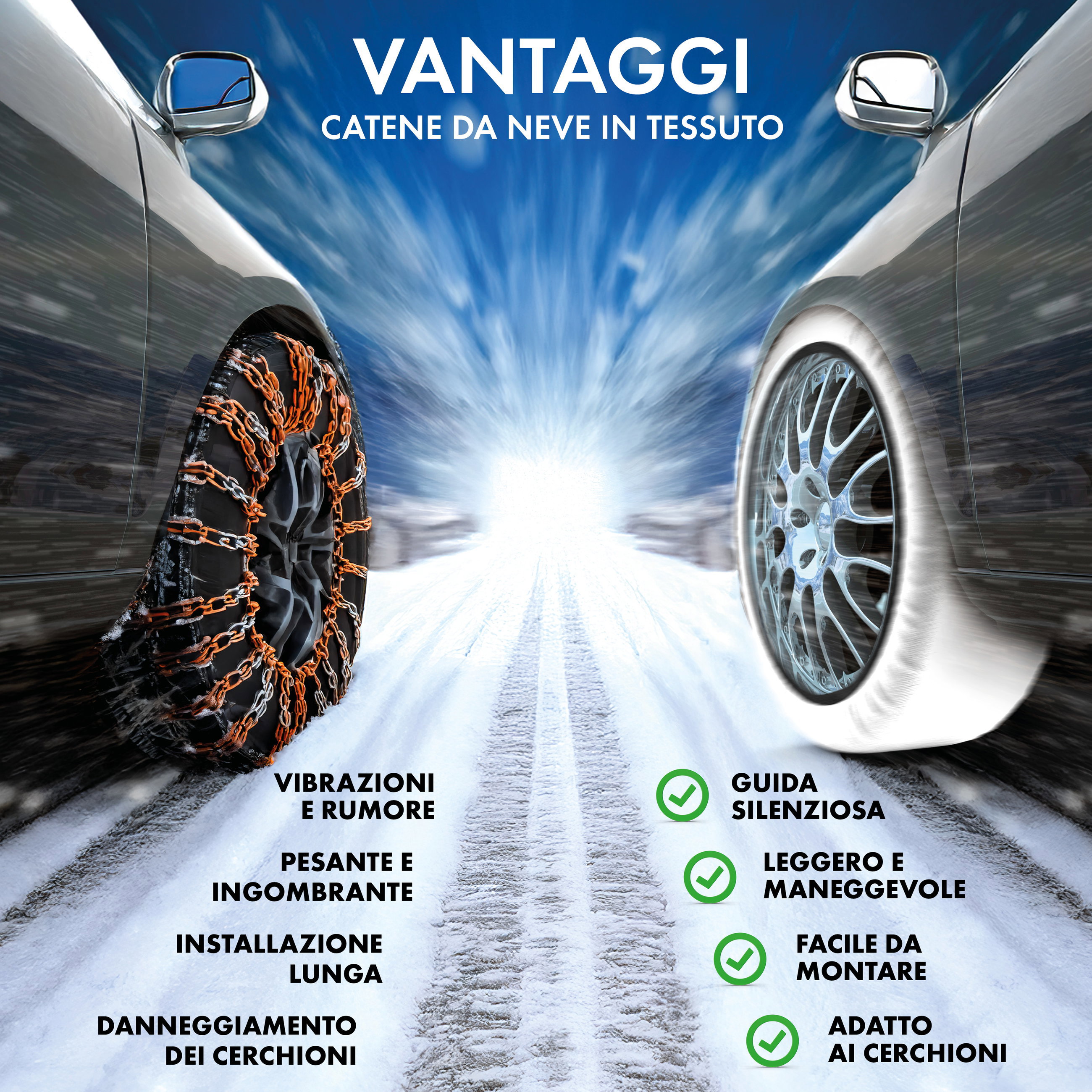 Catene da neve in tessuto Easygo L, set da 2 catene da neve tessili omologate secondo la norma UE 16662-1, catene da neve auto, calze da neve auto inverno 2 pezzi rosso
