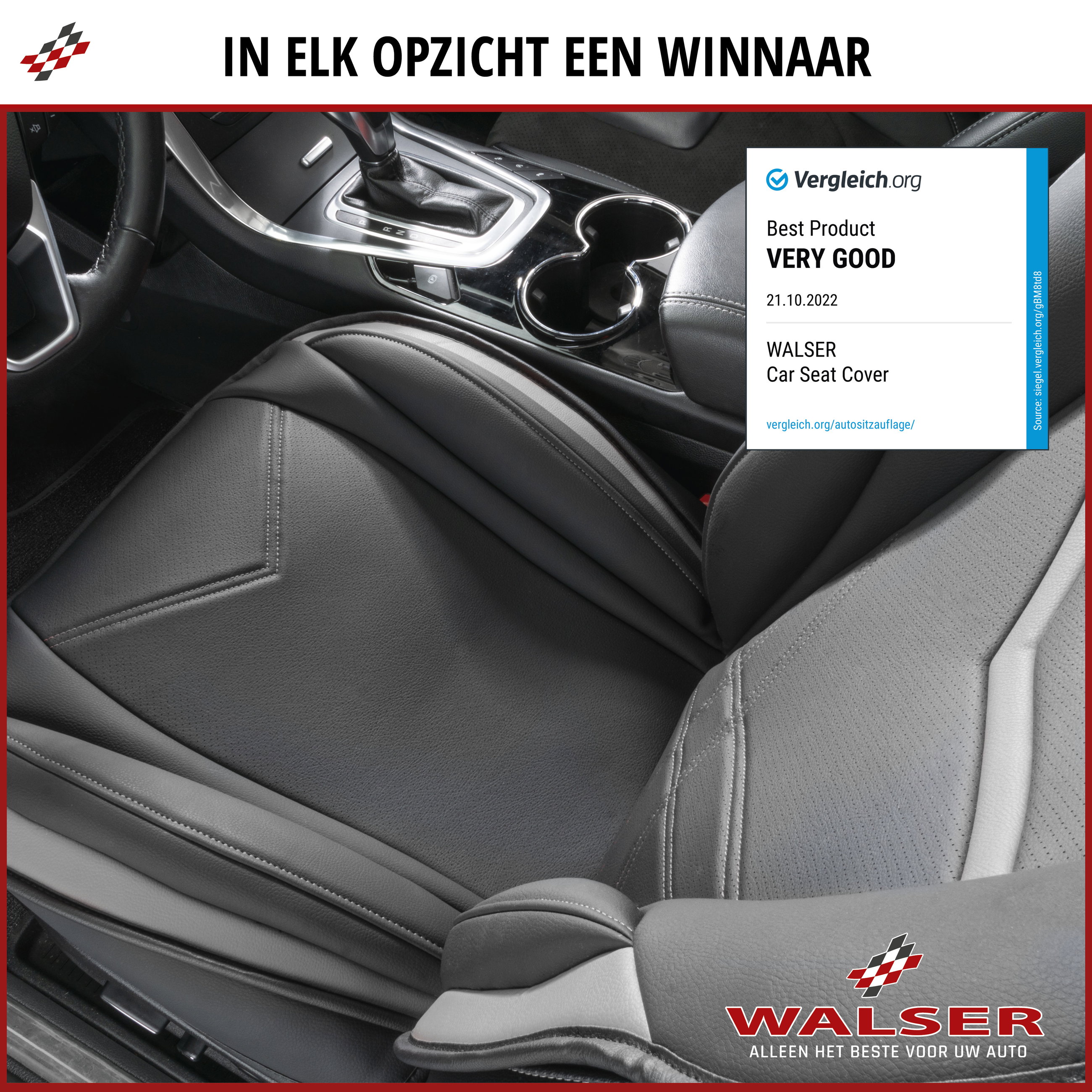 Autostoelhoes Rey, universele stoelhoes en beschermmat in zwart, stoelbeschermer voor auto's en vrachtwagens in racing look, 1 stuk