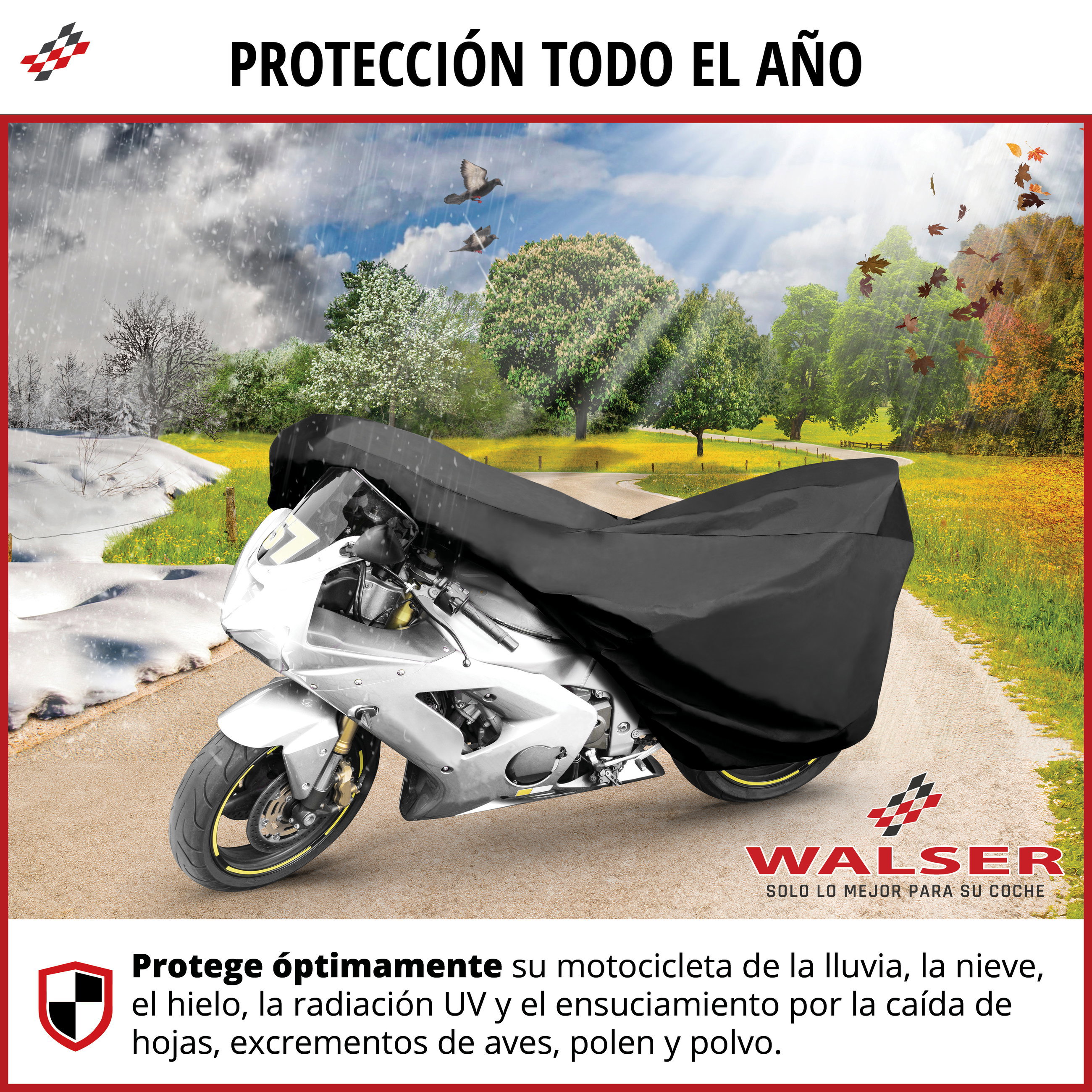 Funda para moto All Weather M, funda para moto, garaje para moto impermeable - 215x95x120 cm negro