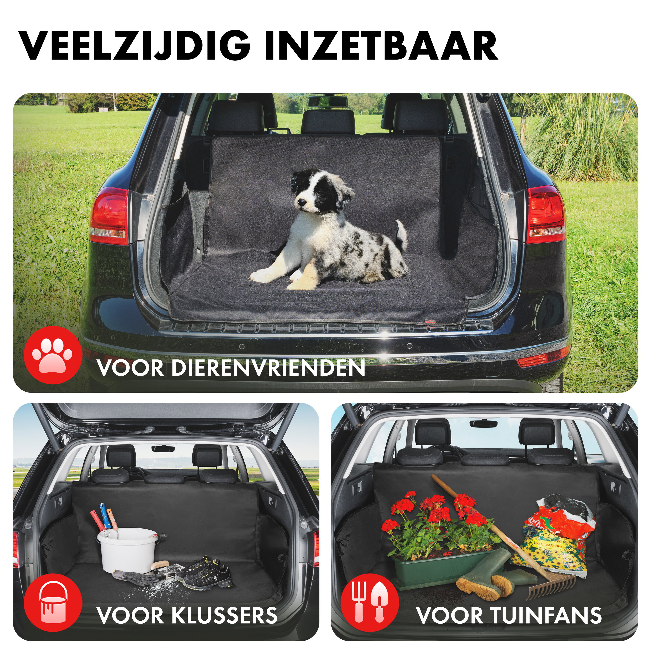 Kofferbakbekleding Caesar, kofferbakmat met zijbescherming, universele kofferbakbescherming, hondenbescherming voor de auto, waterafstotende kofferbakmat