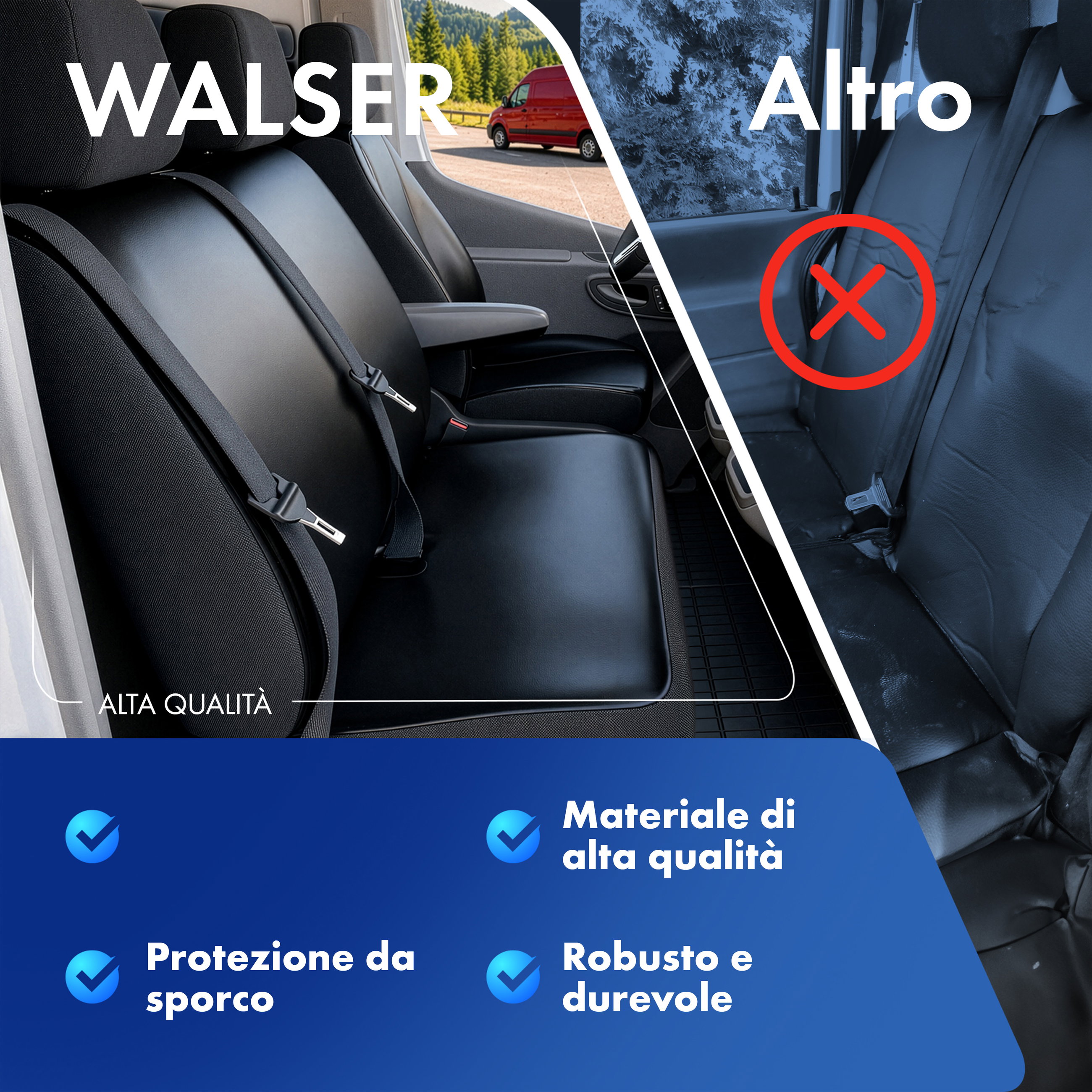 Transporter Coprisedili in similpelle per Mercedes-Benz Viano/Vito, 2 sedili anteriori singoli (incavo del bracciolo all'interno)