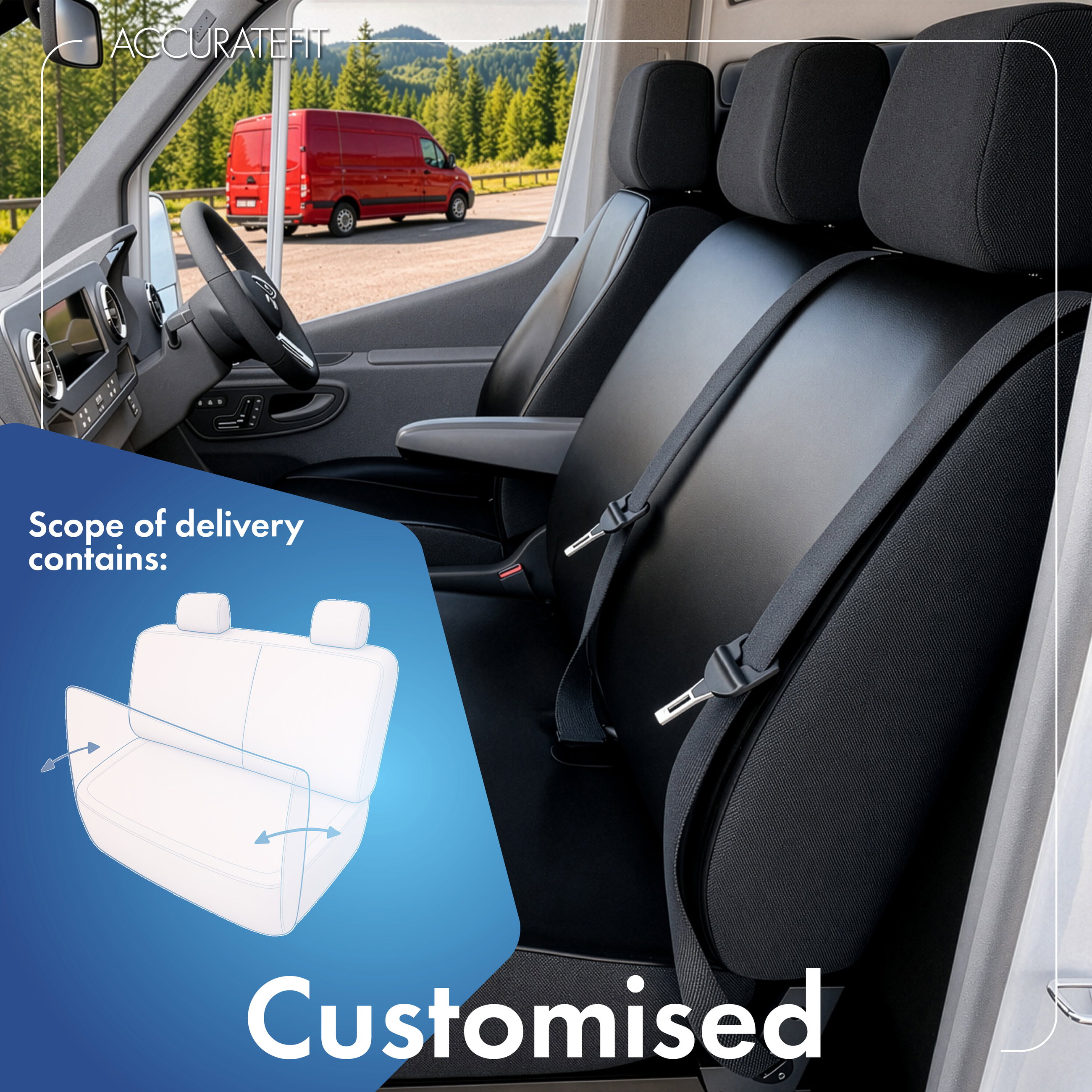 Seat cover made of imitation leather for VW T5, double bench cover front foldable