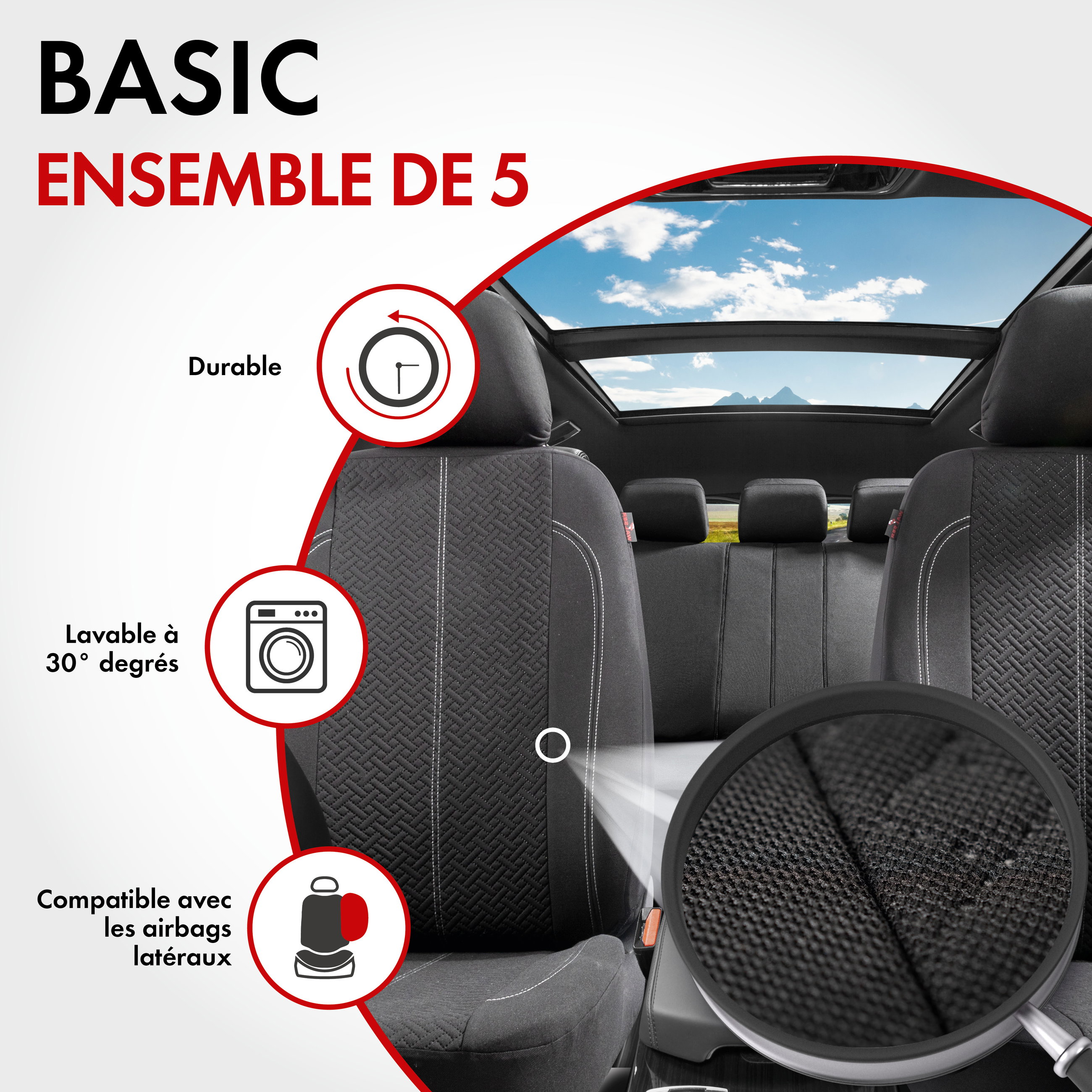 ZIPP IT Housse de sièges Tratto complet avec système de fermeture éclair noir