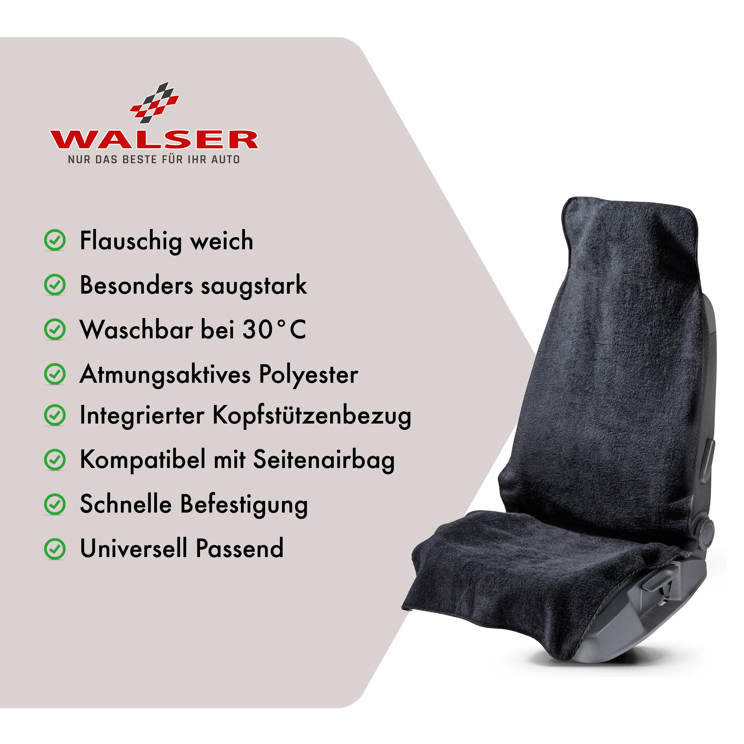Auto Sitzauflage aus Frottee, PKW Sitzaufleger waschbar schwarz, 1 Stück