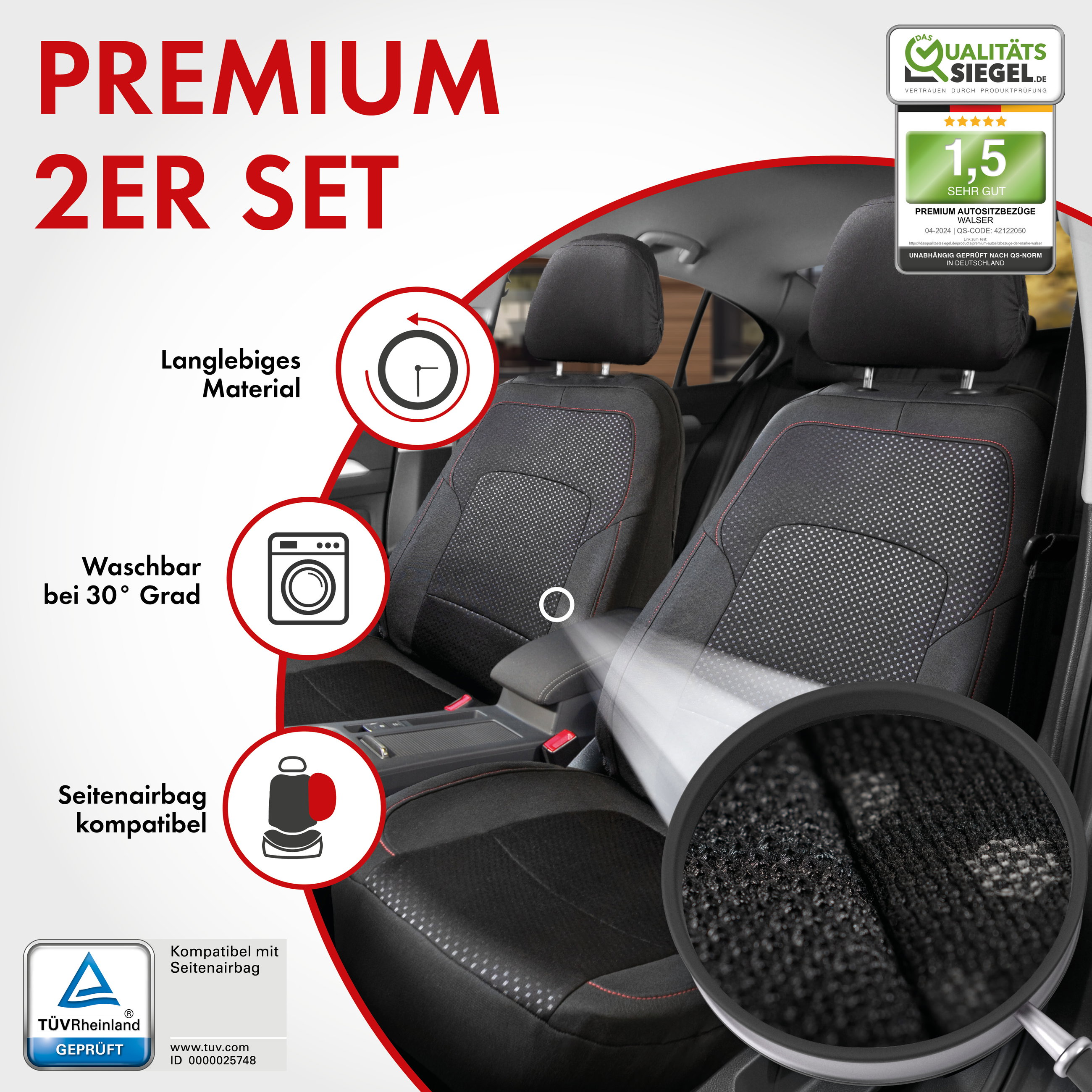 Autositzbezug ZIPP-IT Premium Logan, PKW-Schonbezüge für 2 Vordersitze mit Reißverschluss-System schwarz/grau