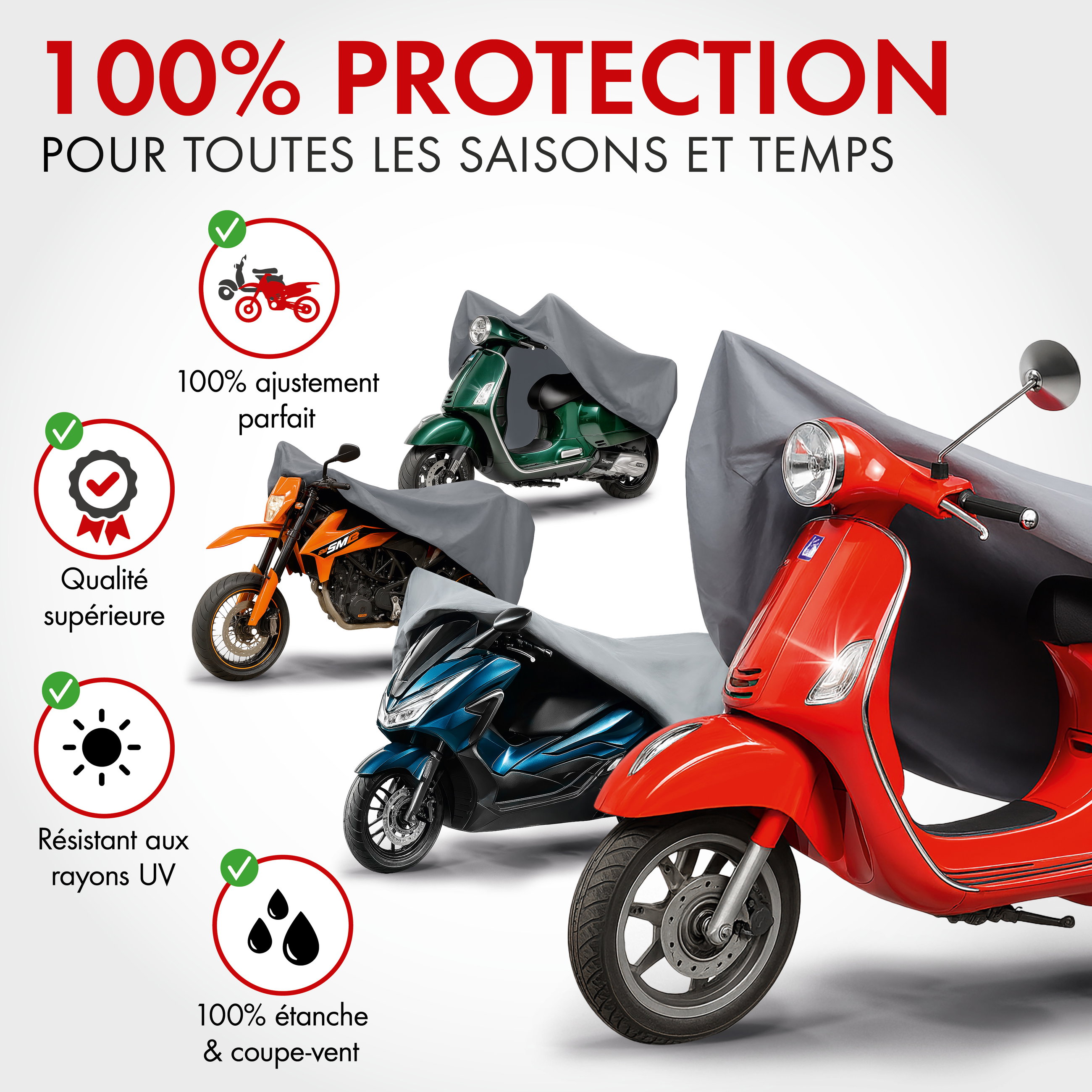 Premium Bâche de protection pour moto XL, Bâche de protection pour moto en PVC robuste, Garage pour moto étanche - 255x110x135 cm gris