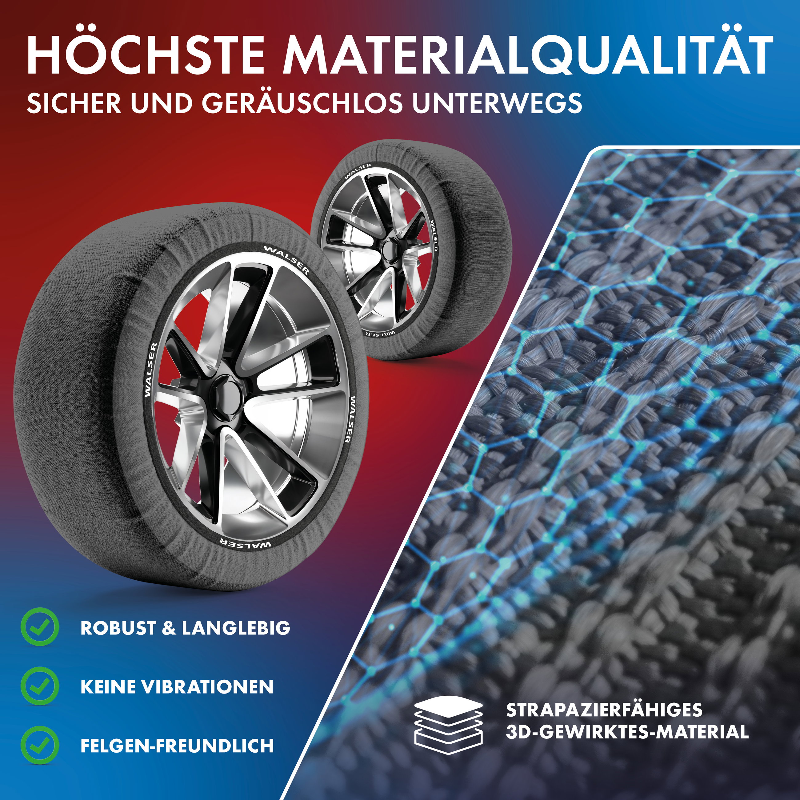 Premium Textile Schneeketten Easygo XL, 2er Set Textil Schneeketten nach EU Norm 16662-1 homologiert, Auto Schneeketten, Auto Schneesocken Winter 2 Stück grau/schwarz