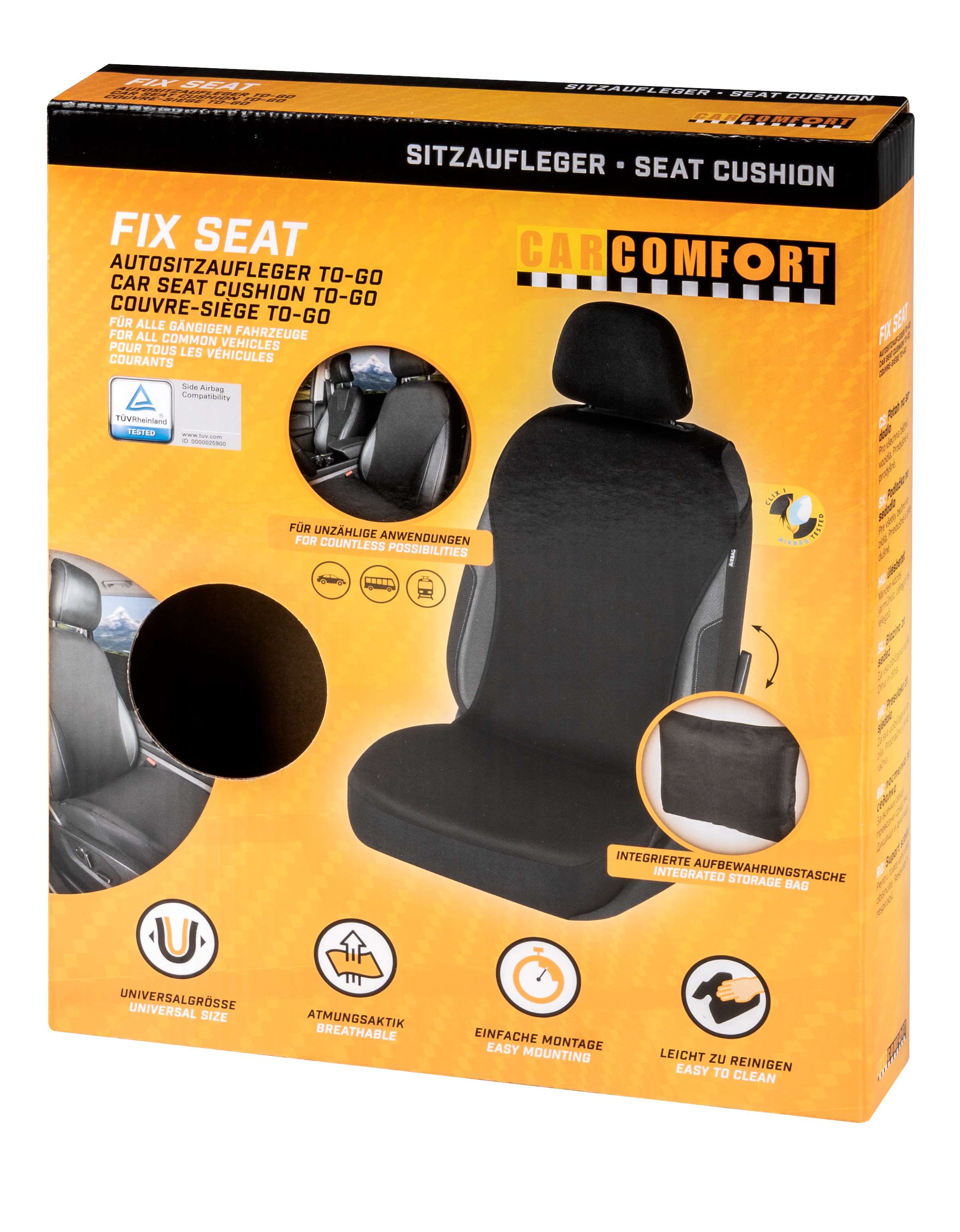 Auto-Kissen, Sitzkissen, Autositz, Schwarzes Gewebe, Integrierter Stauraum