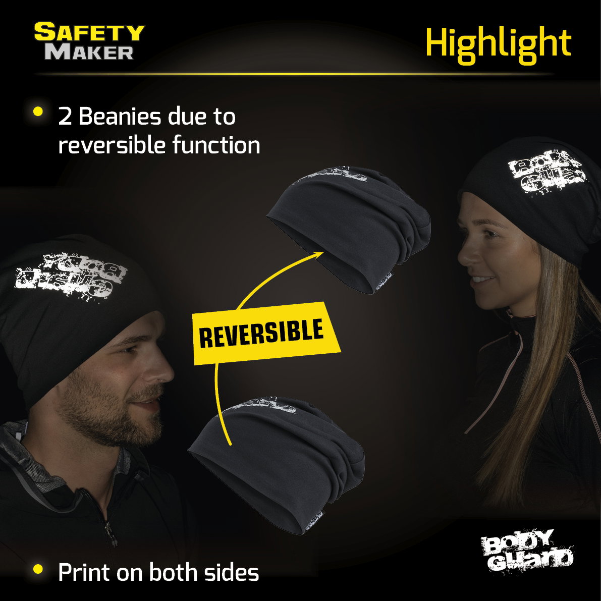 bonnet réversible, casquette, casquette de sport réfléchissante noir-argent