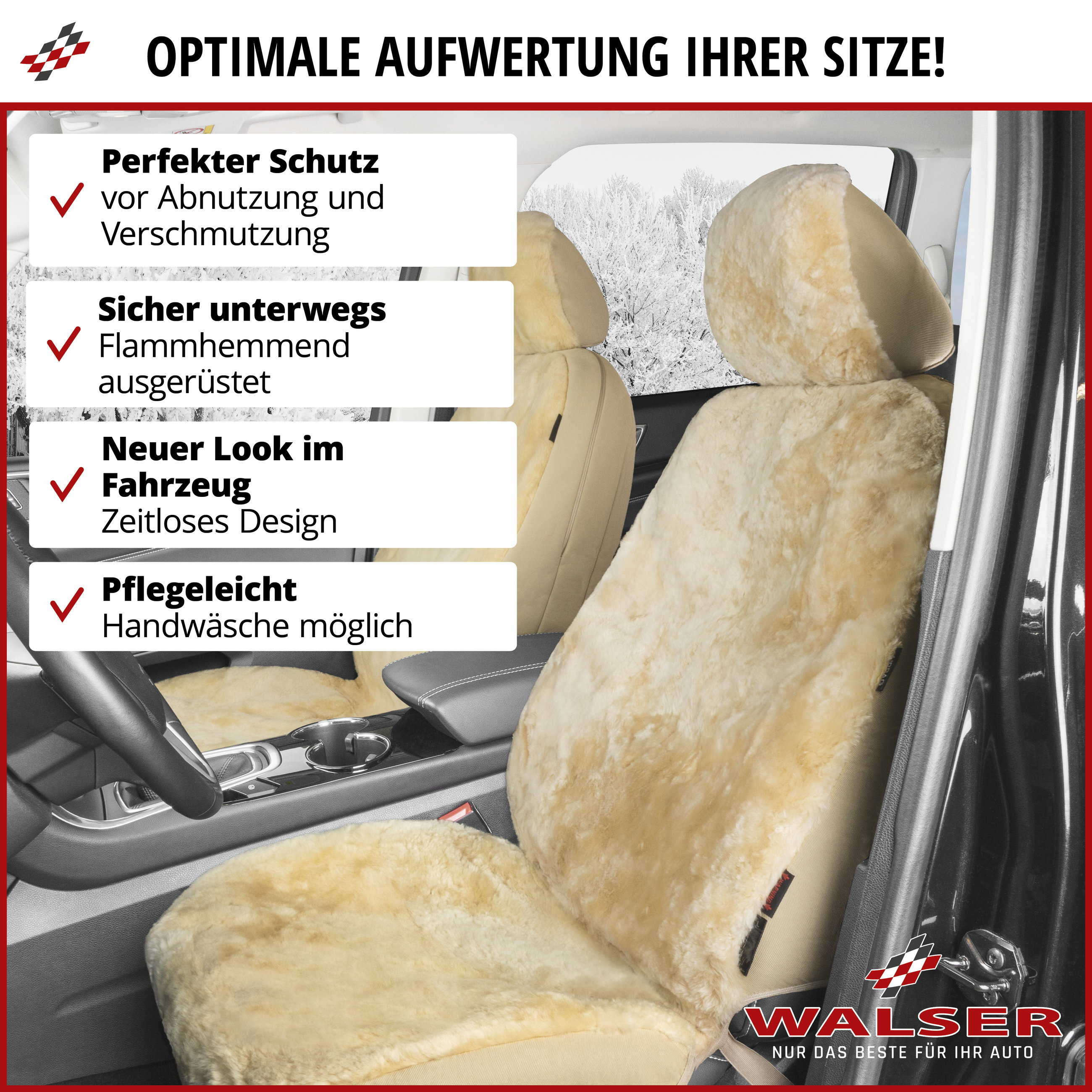 Autositzbezug Iva aus Lammfell, PKW-Schonbezug Einzelsitz, ZIPP-IT Lammfellbezug mit Reißverschluss beige, 1 Stück