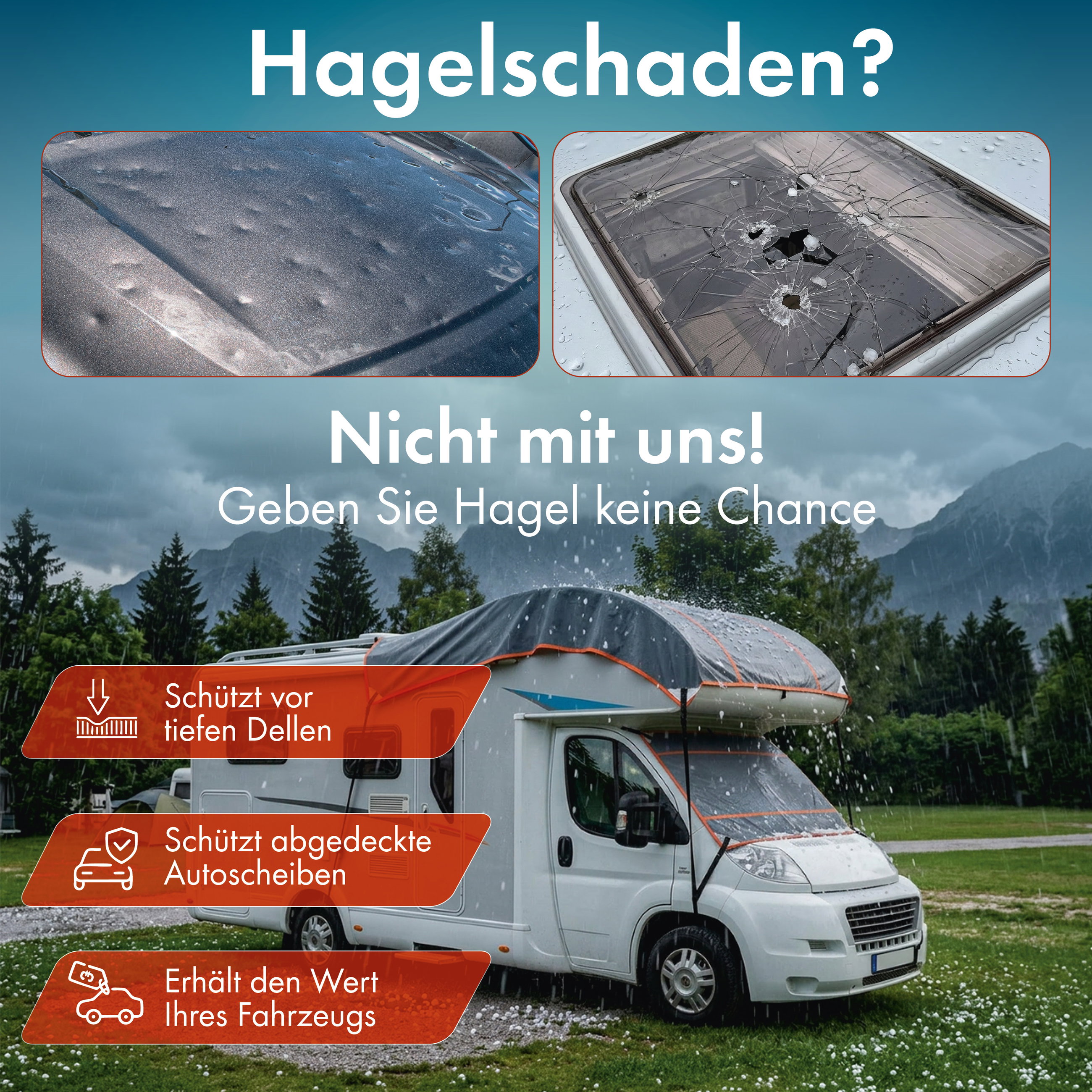 Wohnmobil/Wohnwagen Hagelschutzplane Perma Protect, Größe S (200 x 200 cm), Hagelschutz bis 1,9 cm, silber