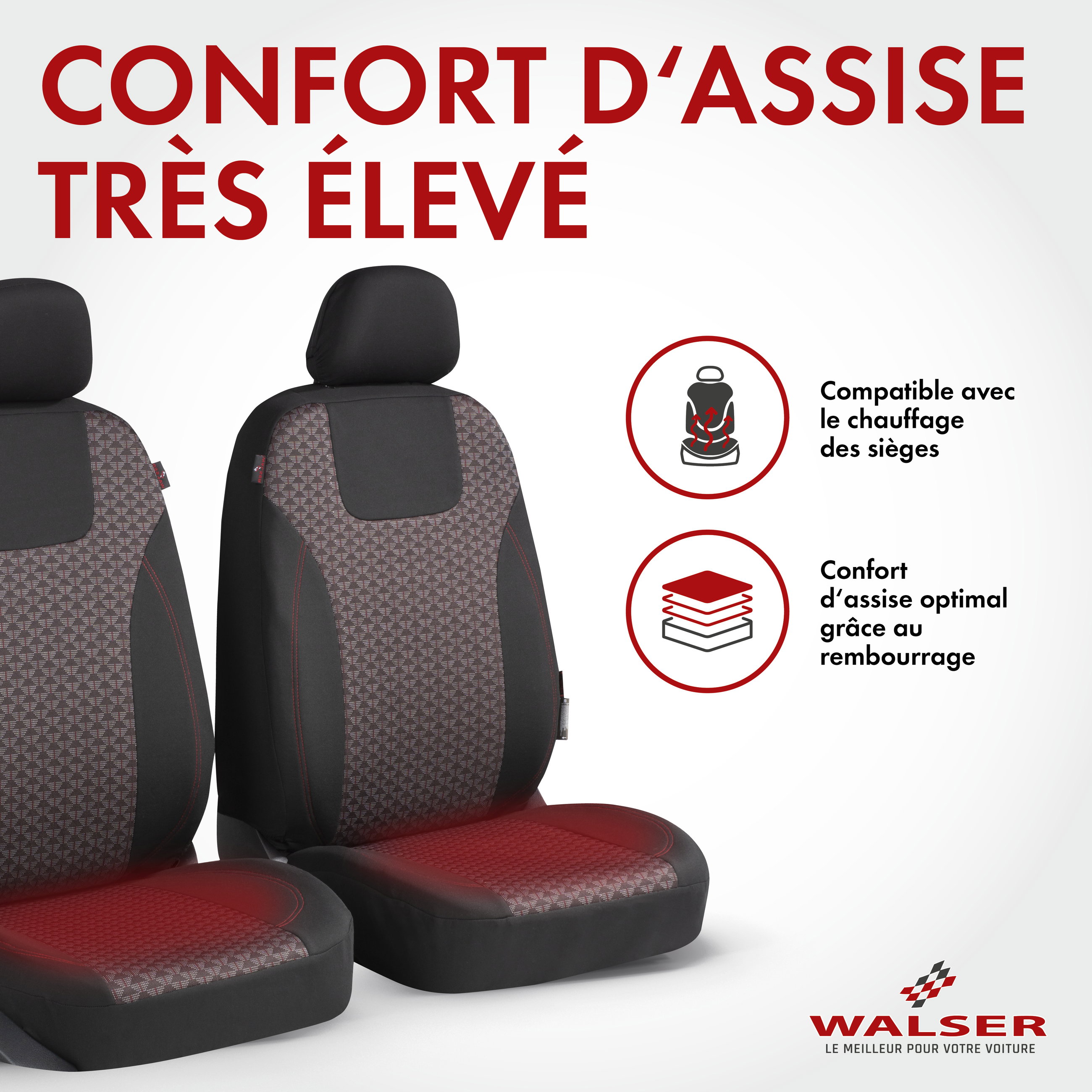 ZIPP IT Premium Housse de sièges Redring pour deux sièges avant avec système de fermeture éclair noir/rouge