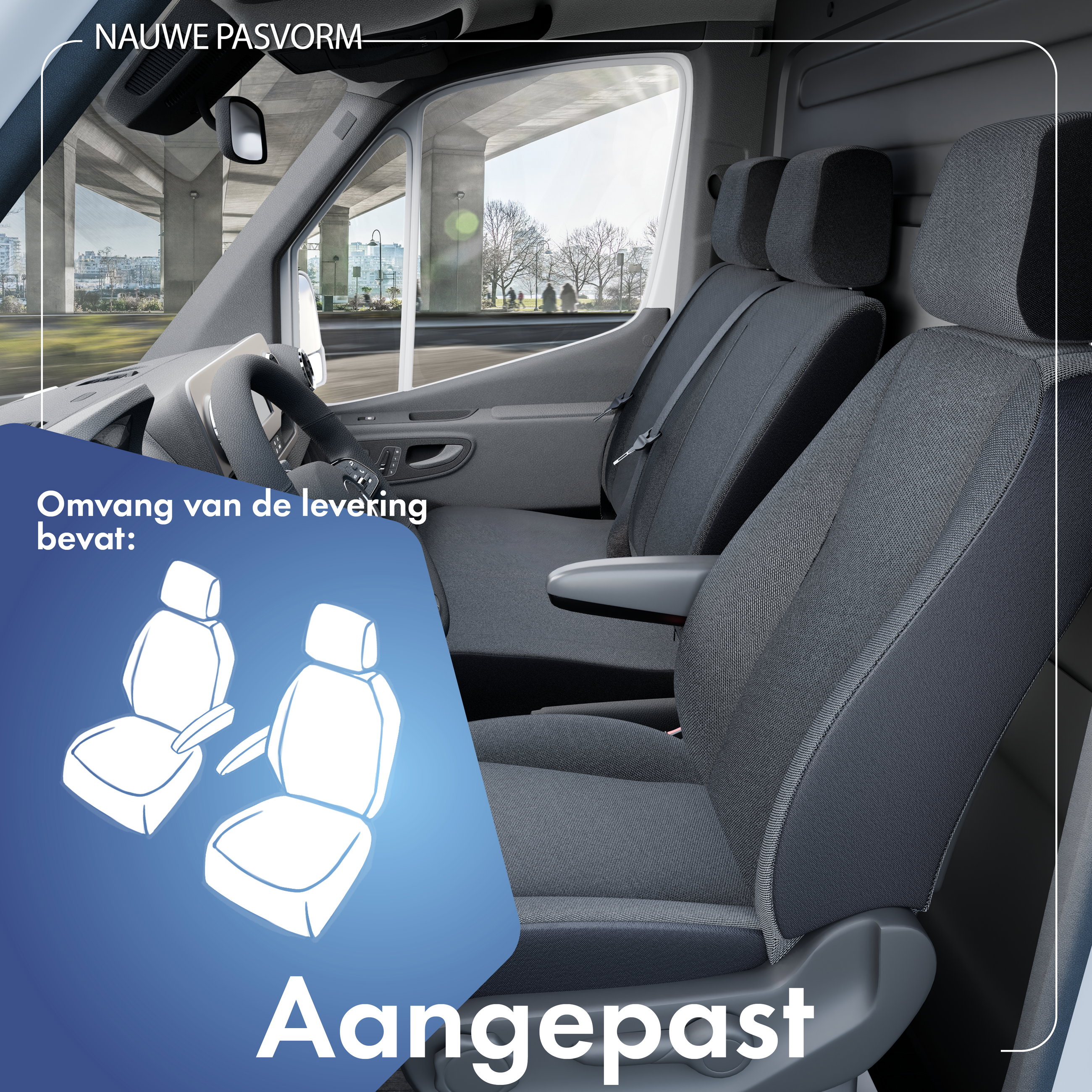 Autostoelhoes Transporter Fit van stof antraciet geschikt voor Mercedes-Benz Vito/Viano, 2 afzonderlijke voorstoelen (armleuninguitsparing binnenin)