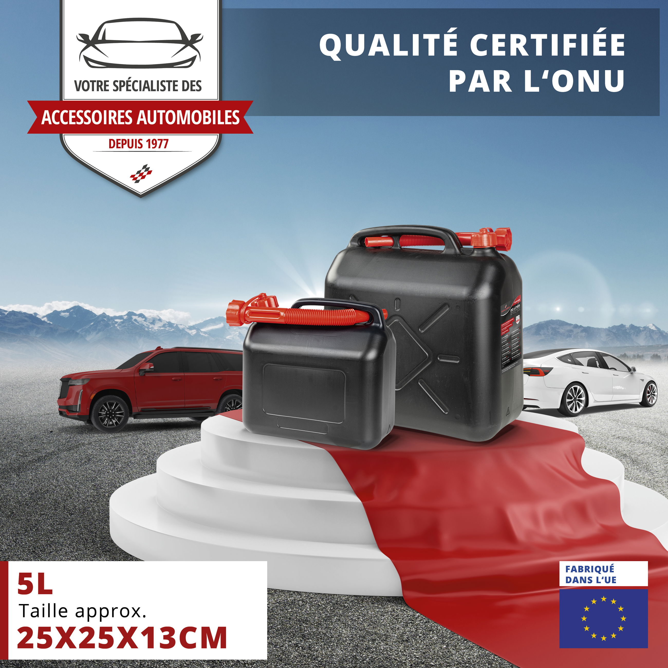 Bidon Essence 5L Homologué ONU - Bec Verseur Inclus - Plastique Noir - Pour Diesel Et Sans Plomb - 6