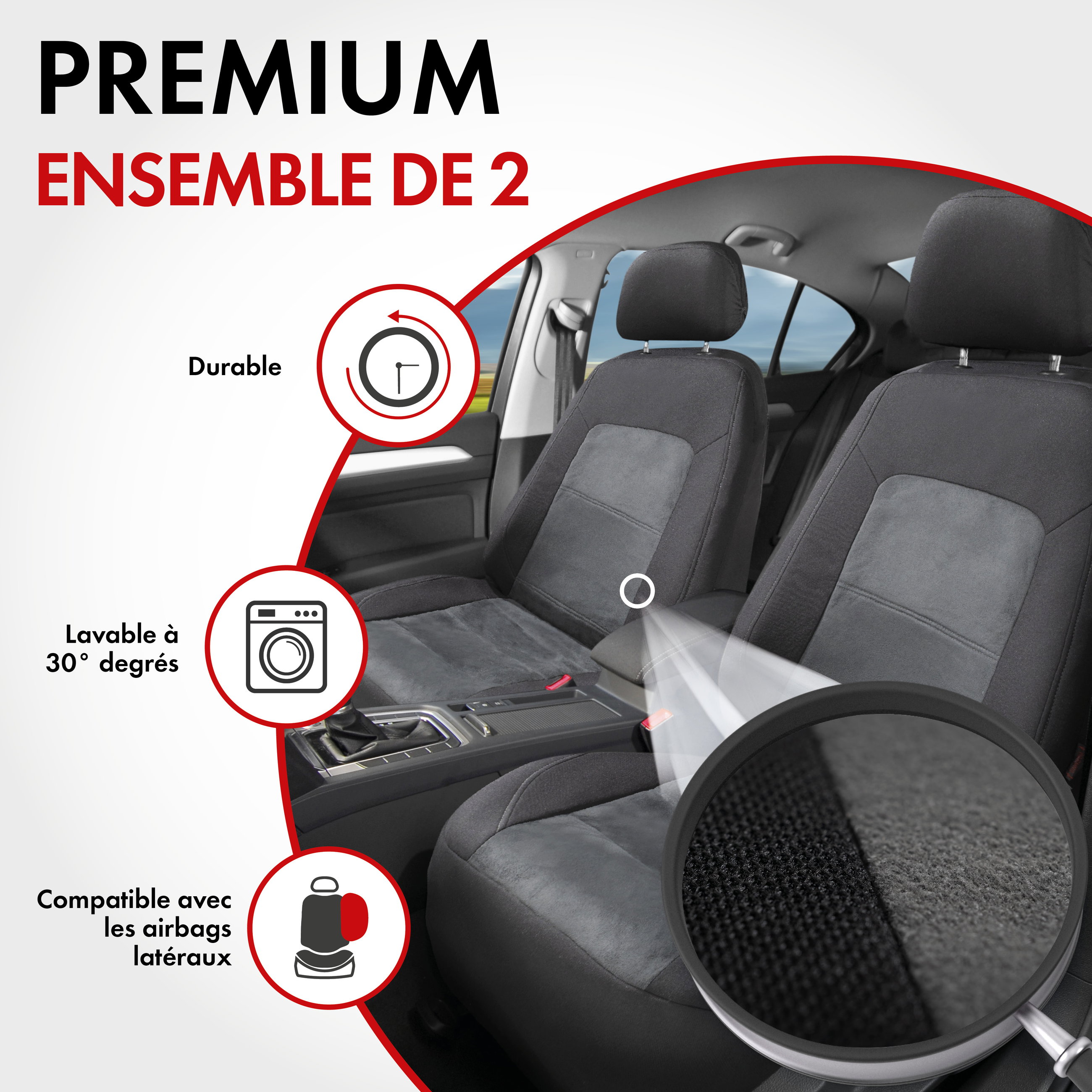 ZIPP IT Premium Housse de sièges Ellington pour deux sièges avant avec système de fermeture éclair noir/gris