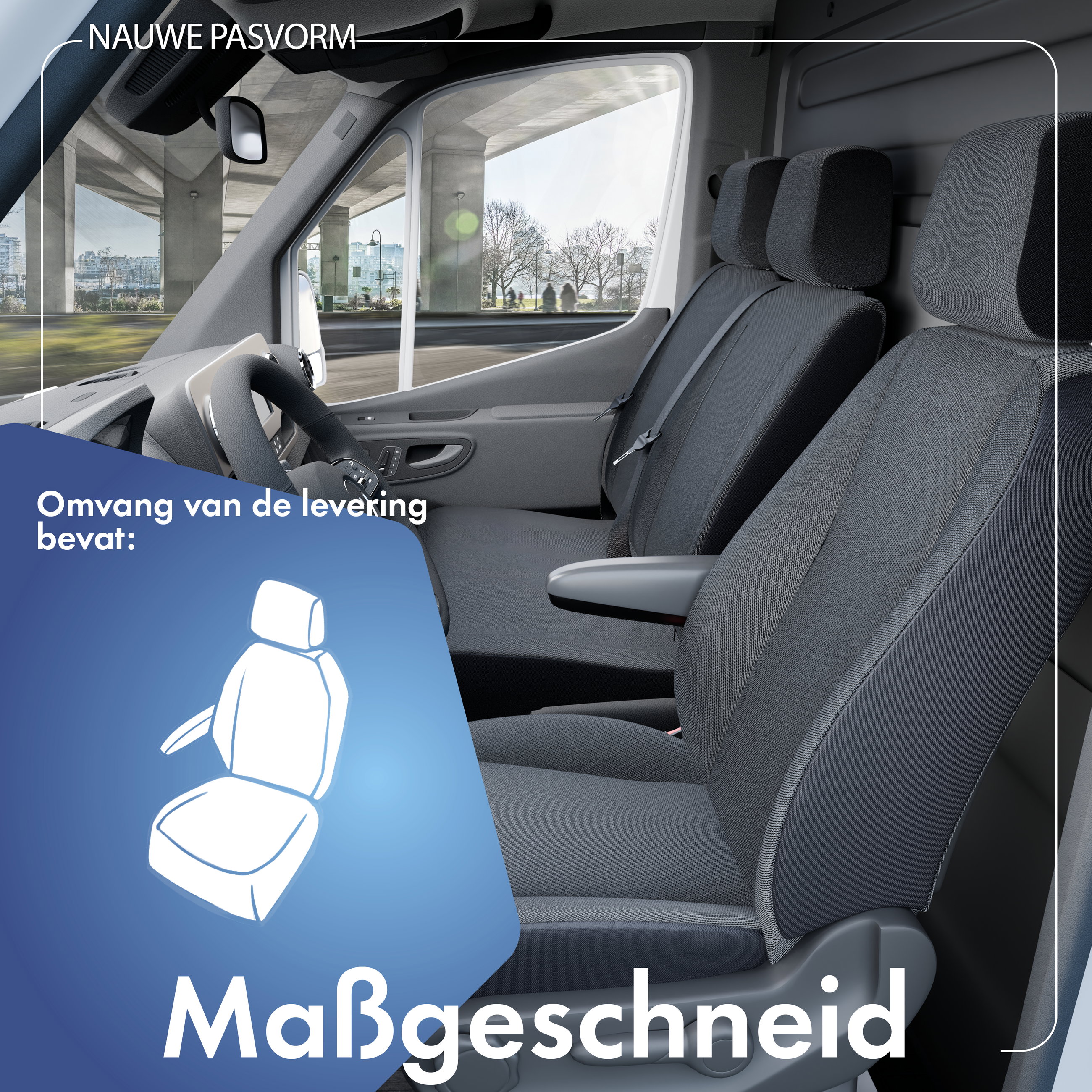 Autostoelhoes Transporter Fit van stof antraciet geschikt voor Ford Transit, 1 enkele zitplaats voorin (armleuninguitsparing rechts)