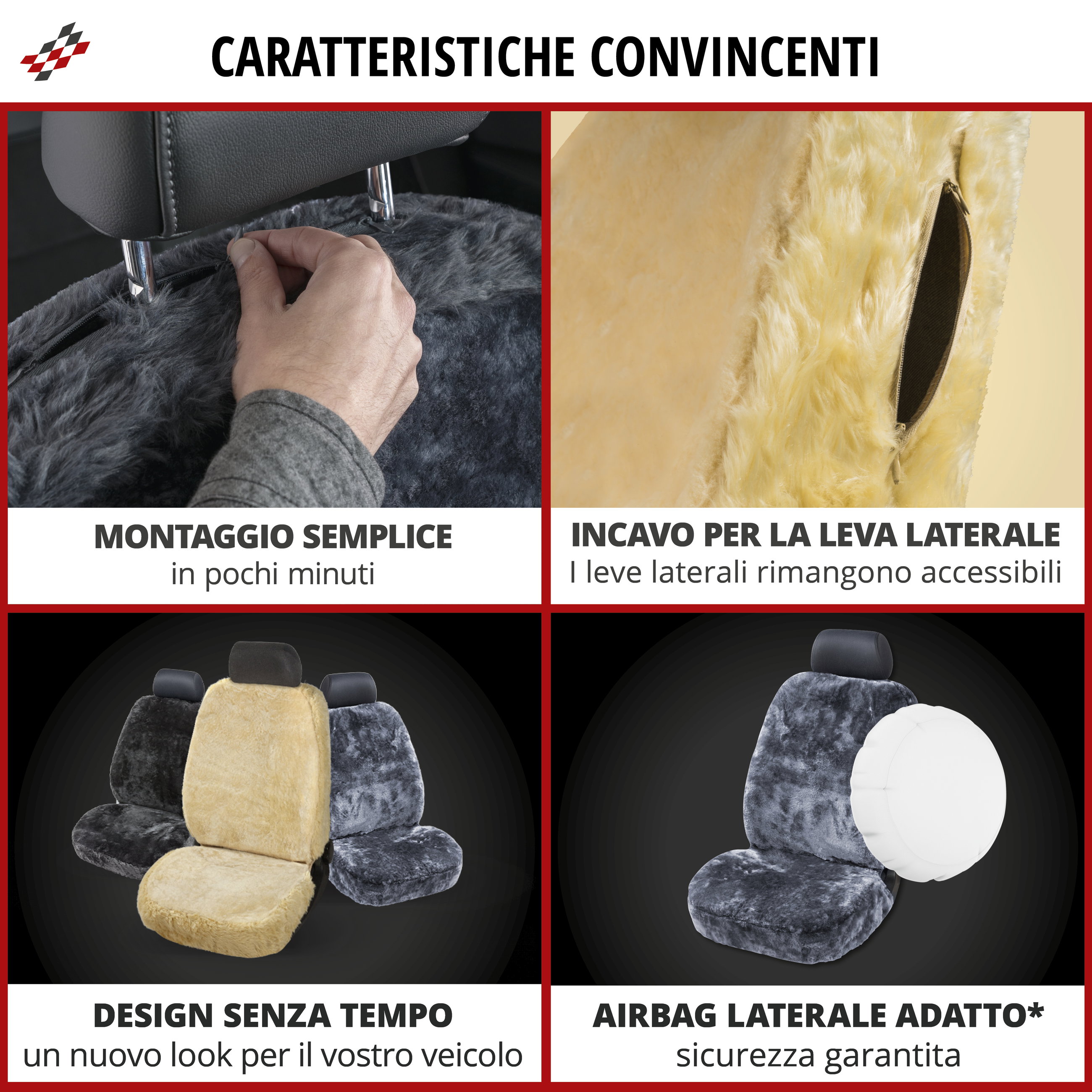 Nove teli copri sedile auto in pelle d'agnello antracite con sistema informatico ZIPP, 1 pezzo
