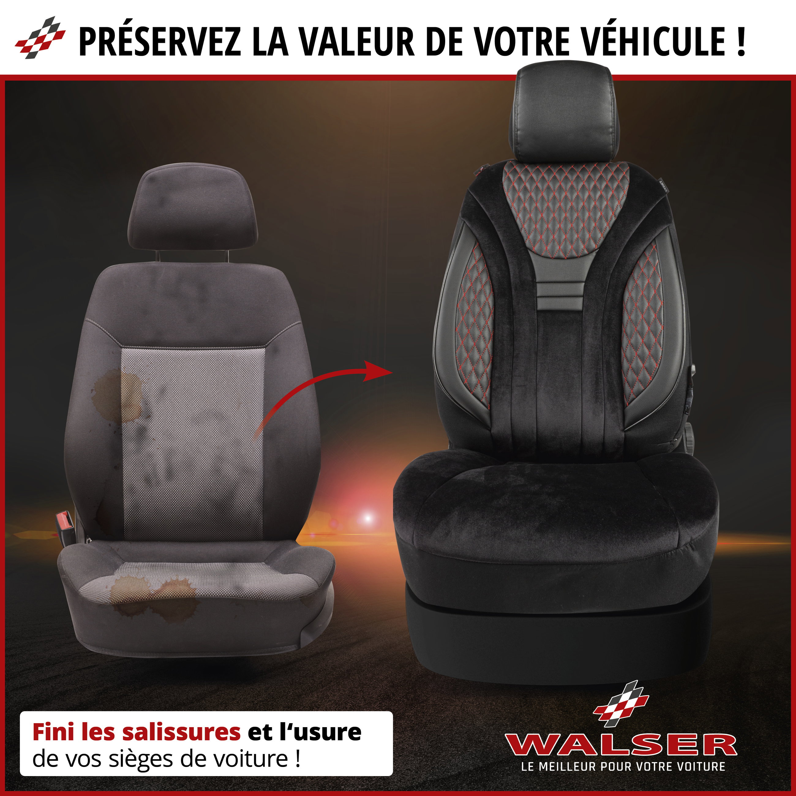 ZIPP IT Premium Housse de sièges Balmoral pour deux sièges avant avec système de fermeture éclair noir/rouge
