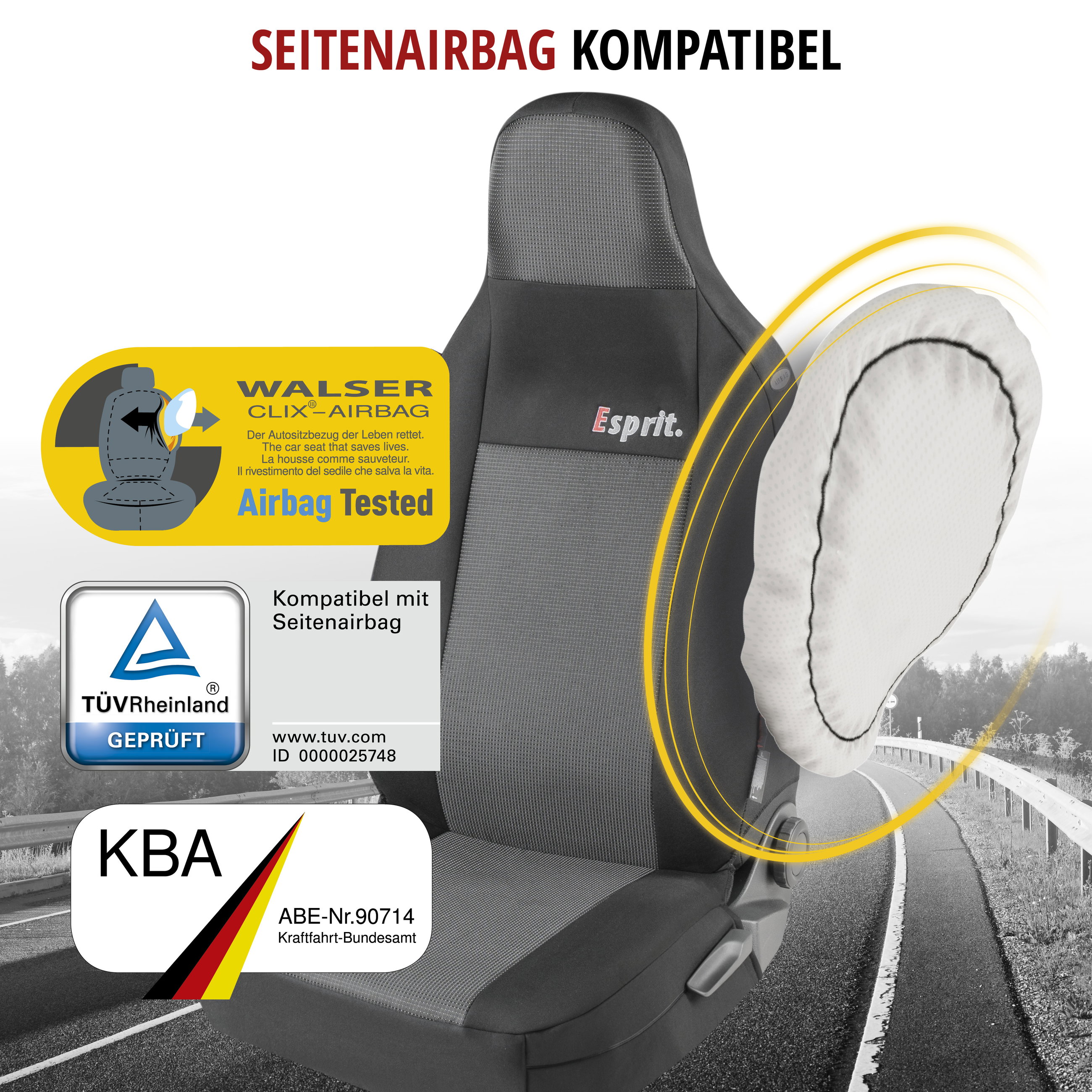 Autositzbezug ZIPP-IT Premium Esprit, PKW-Schonbezüge für 2 Vordersitze Highback mit Reißverschluss-System schwarz