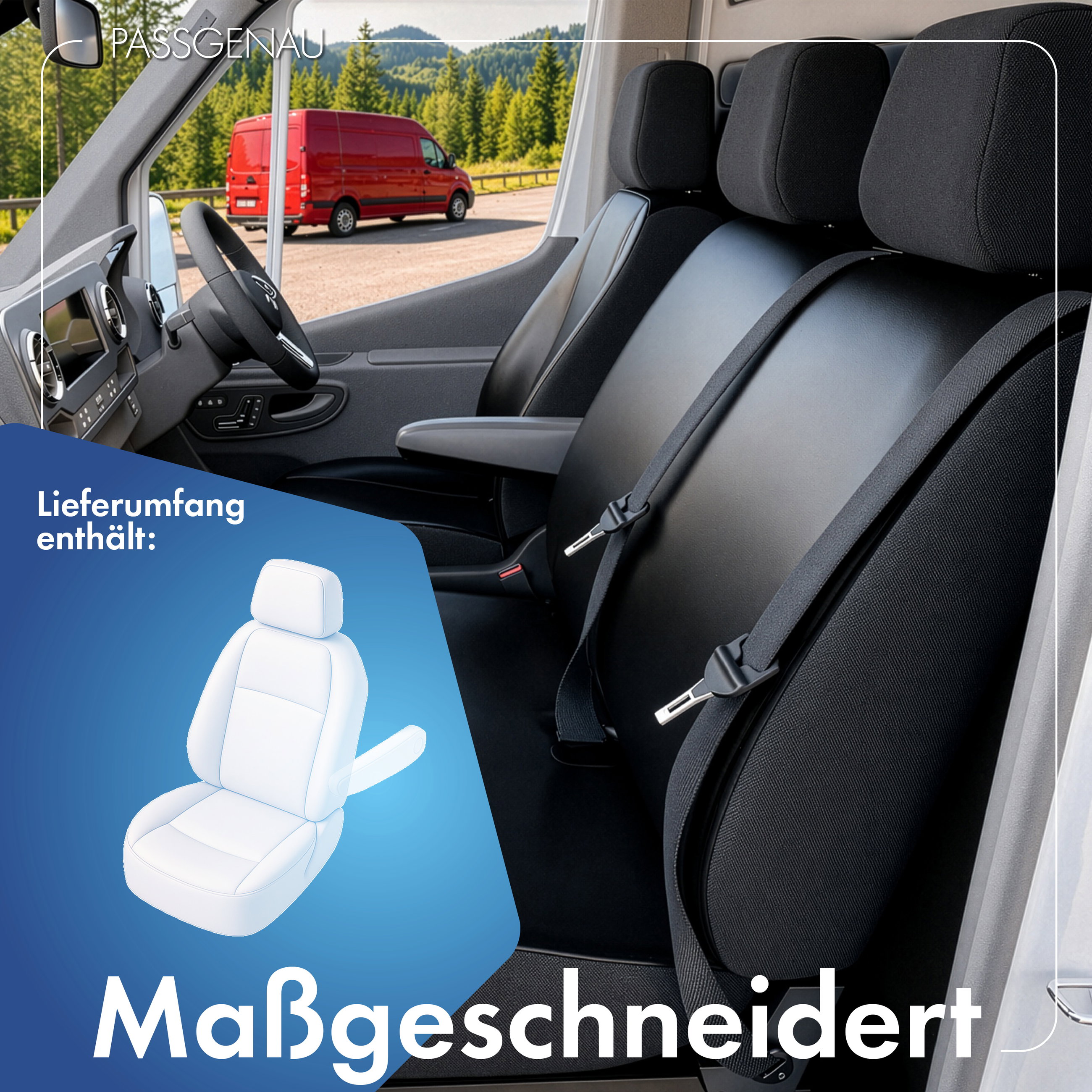 Fiat Doblo Cargo kompatibler Sitzbezug Kunstleder, passgenau für Einzelsitz Beifahrer (Ausnehmung Armlehne links), robuste Sitzbezüge Transporter/Van anthrazit