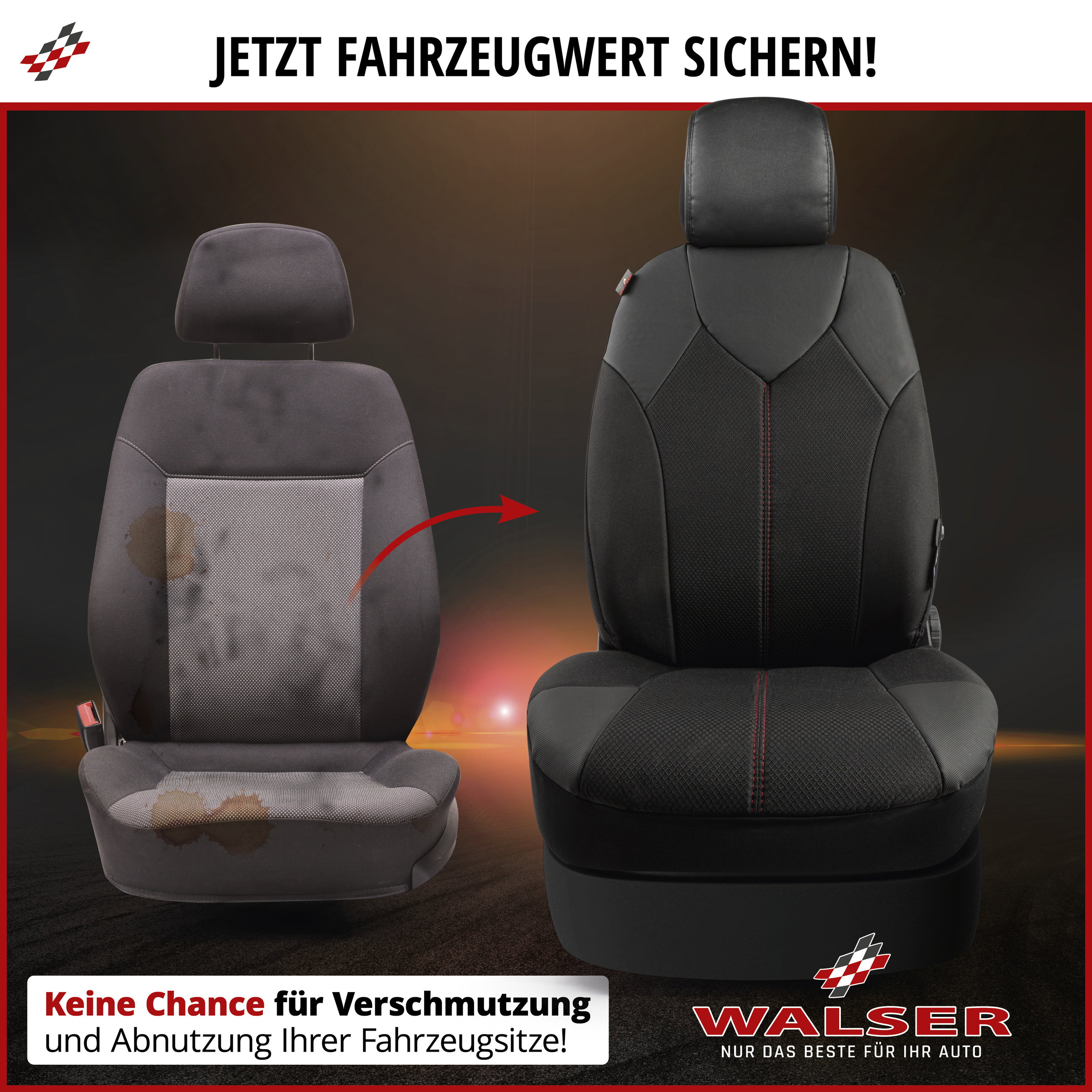 Autositzbezug ZIPP-IT Deluxe Portofino, PKW-Schonbezüge für 2 Vordersitze mit Reißverschluss-System schwarz/rot