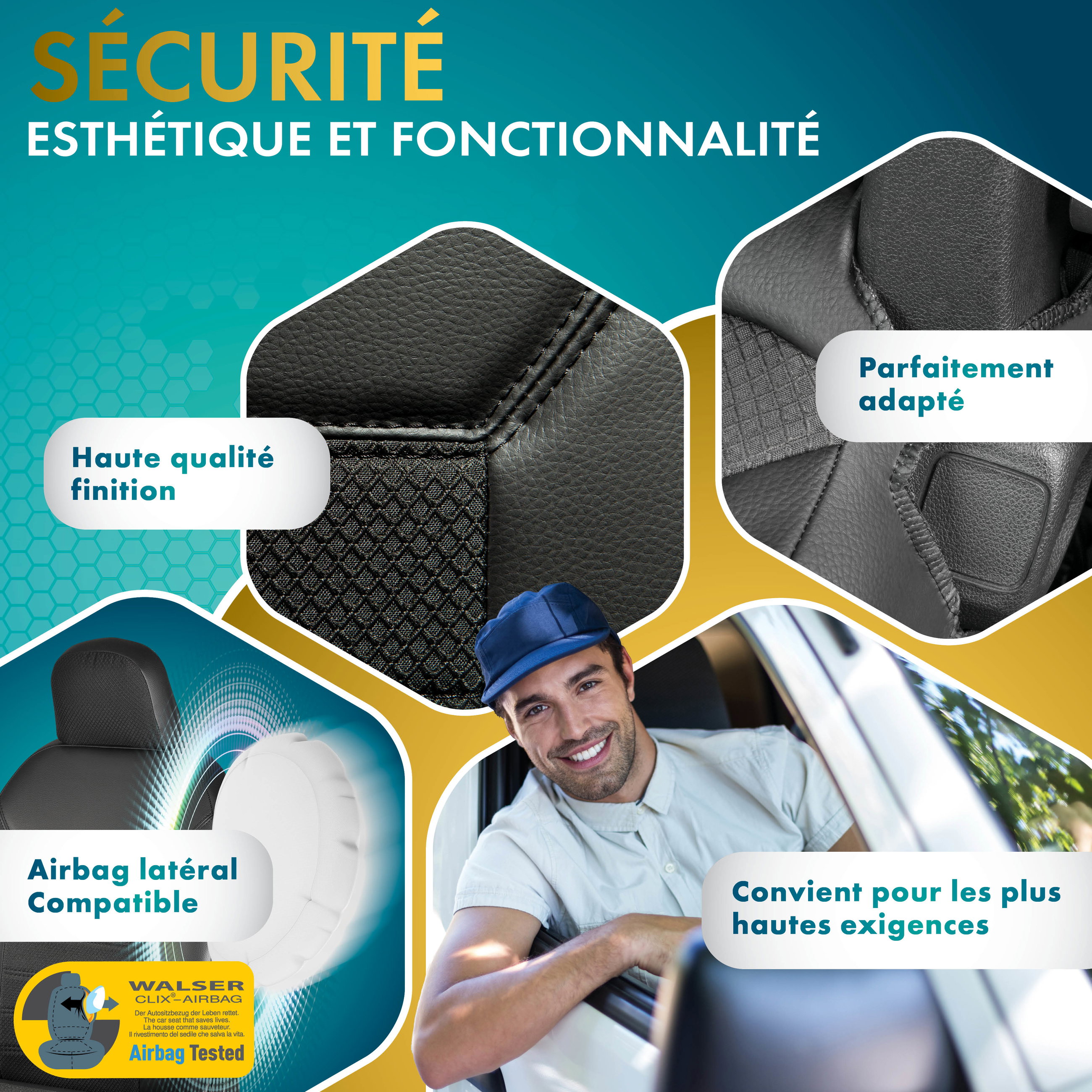 Premium Housse de siège pour Ford Transit 2006-12/2014, 2 housses de siège avant simples