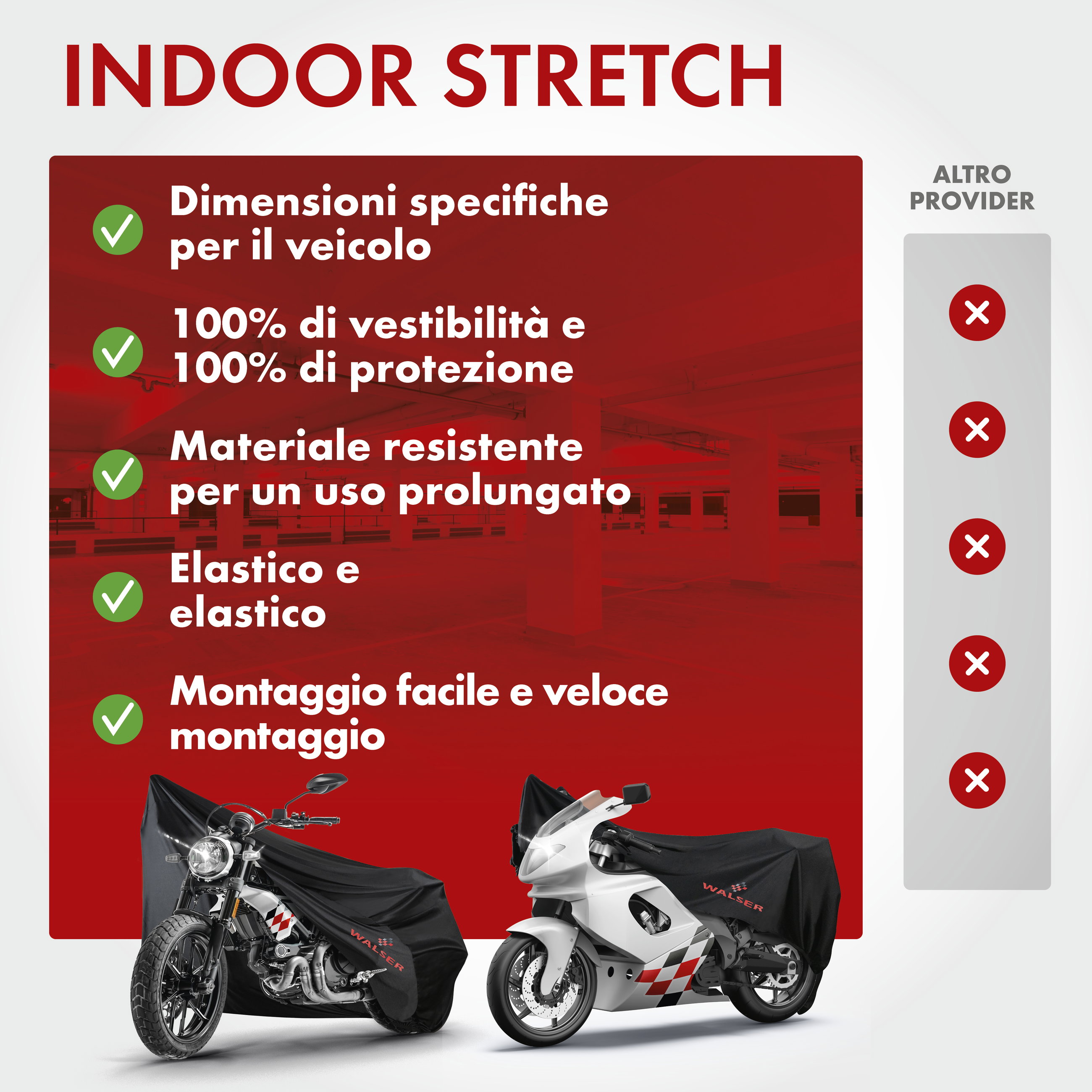 Telone per moto Indoor Stretch M, telone traspirante per moto da interno, garage per moto da interno - 215x95x120 cm nero