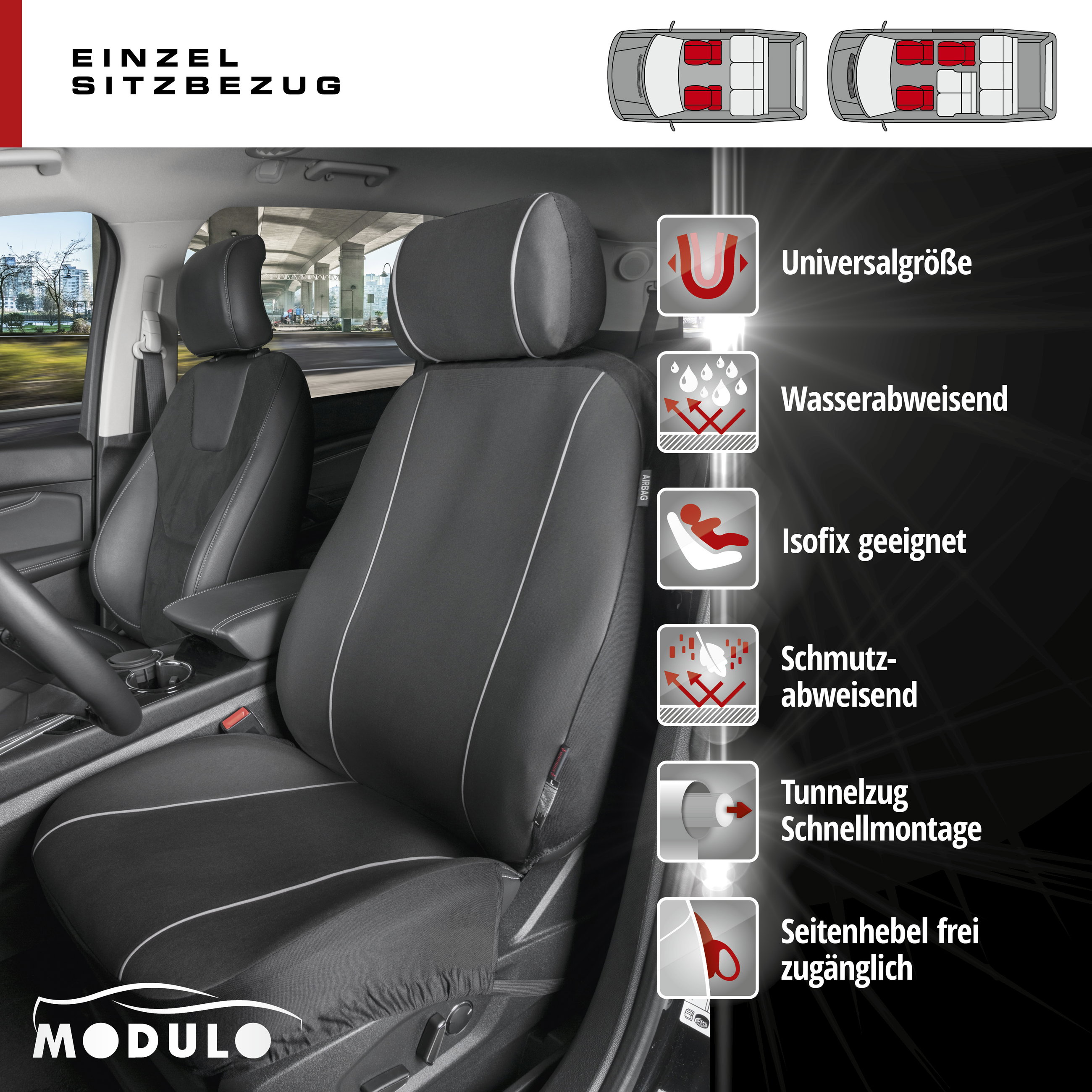 Autositzbezug Modulo, PKW-Schonbezug Einzelsitz für Normalsitze graphit, 1 Stück