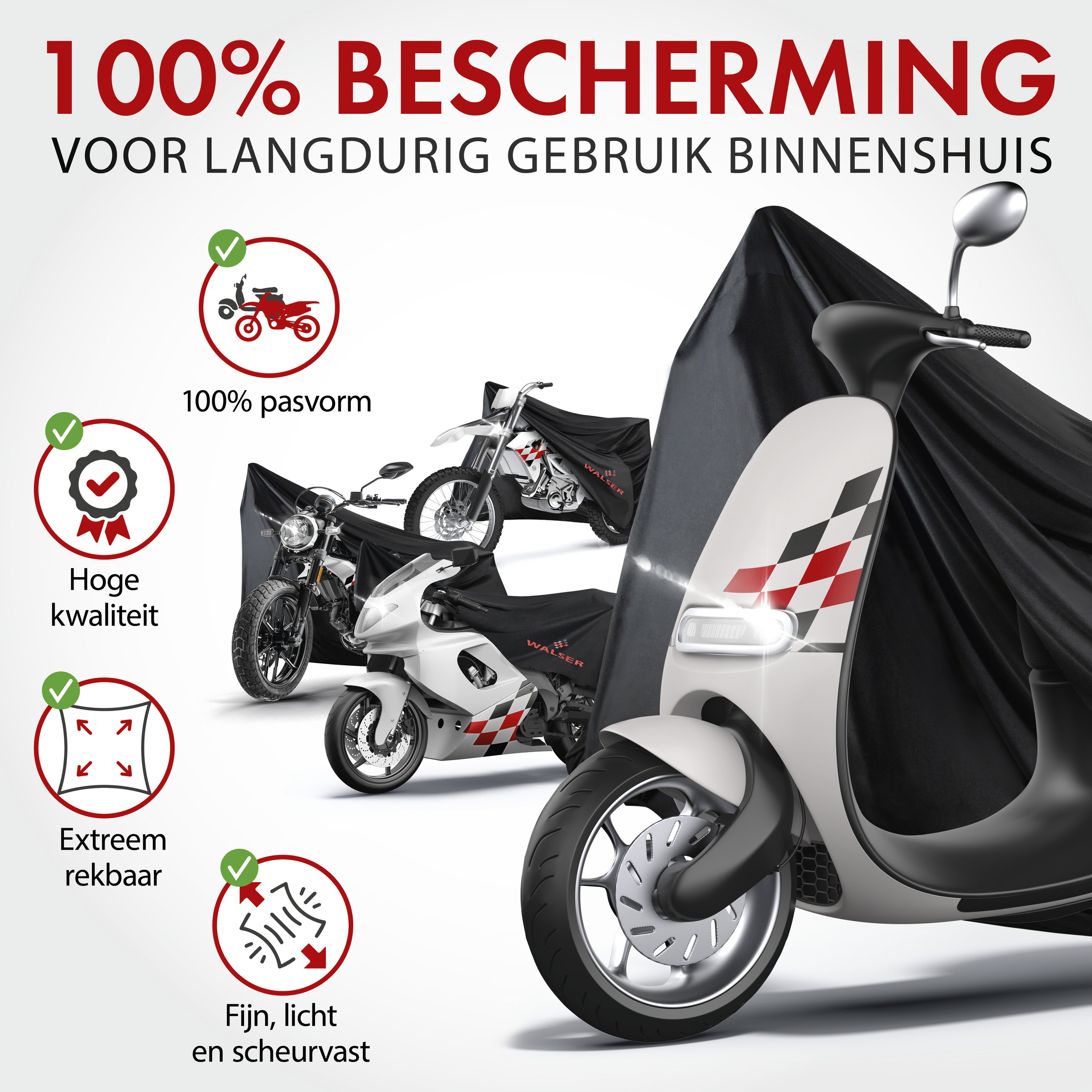 Motorzeil Indoor Stretch XL, motorzeil ademend, motorgarage voor binnen- 255x110x135 cm zwart