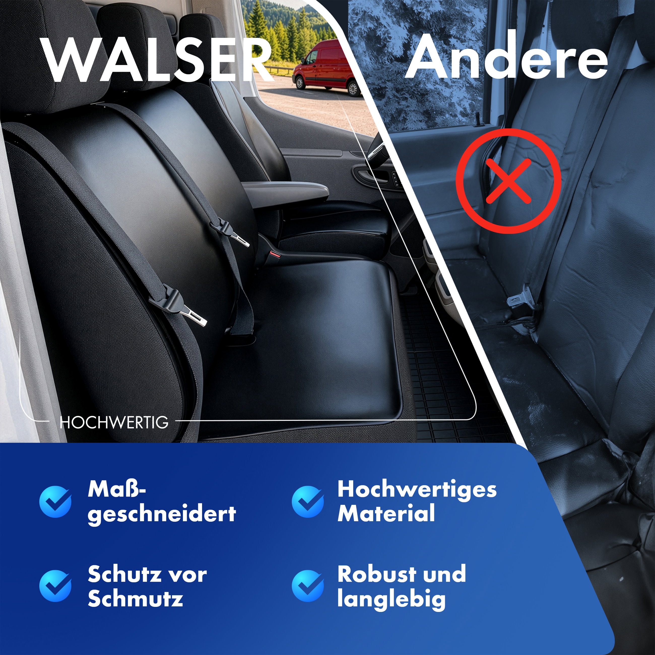 Iveco Daily 4 kompatibler Sitzbezug Kunstleder, passgenau für Einzelsitz vorne (Ausnehmung Armlehne) + Doppelbank vorne, robuste Sitzbezüge Transporter/Van anthrazit