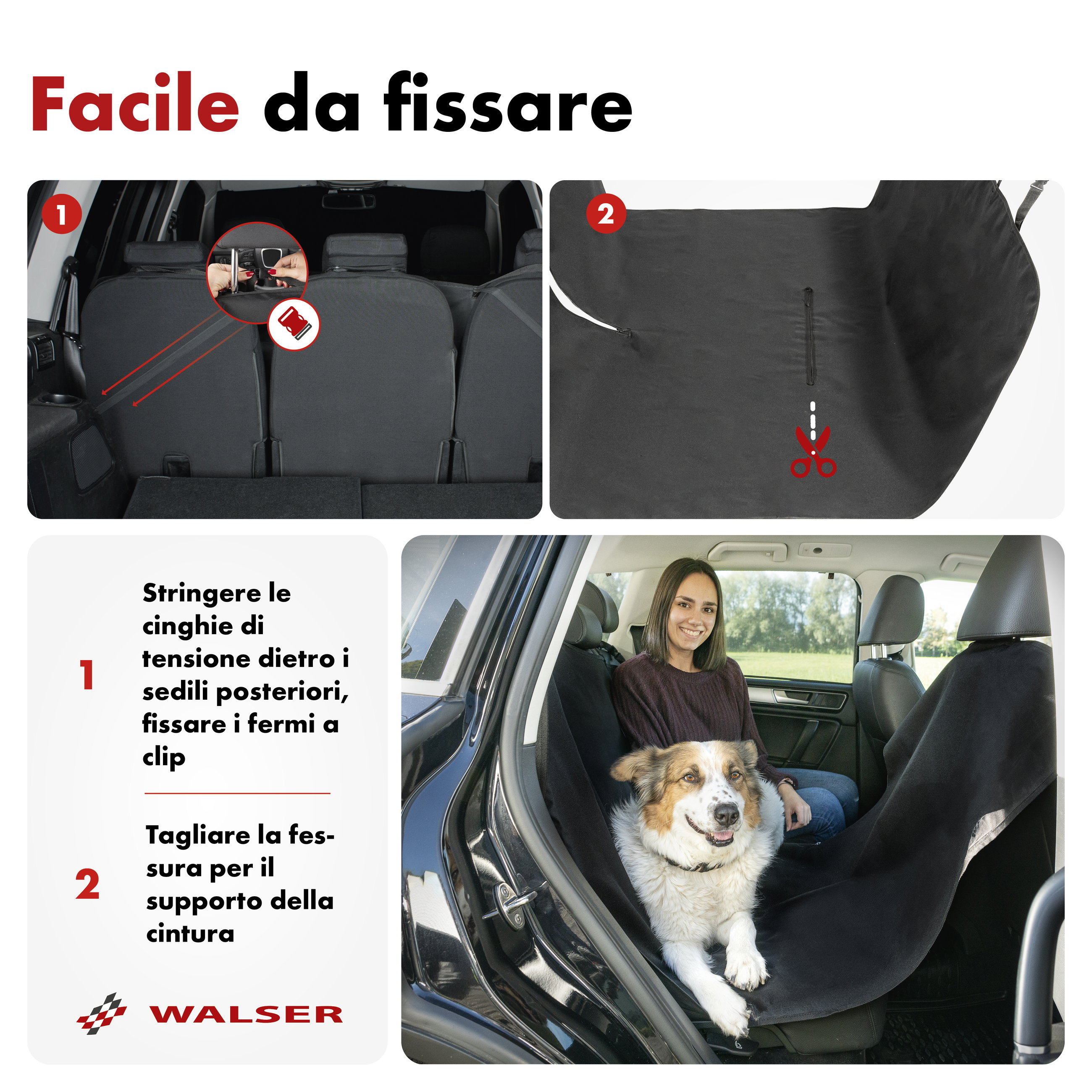 Telo di protezione per sedili posteriori, telo per cani Nero per auto