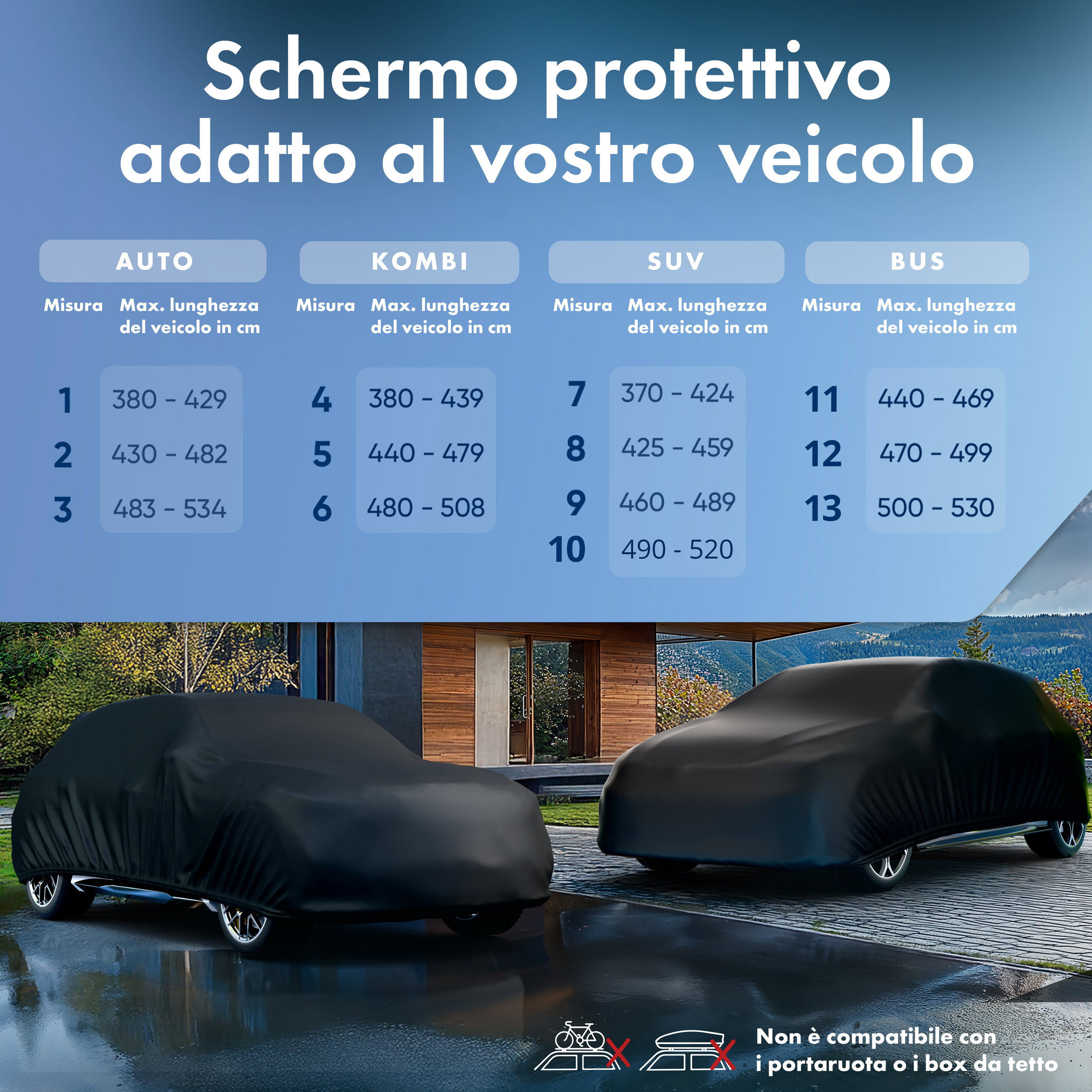 Telo Copriauto All Weather, telone per auto completo Misura 7 SUV/VAN nero