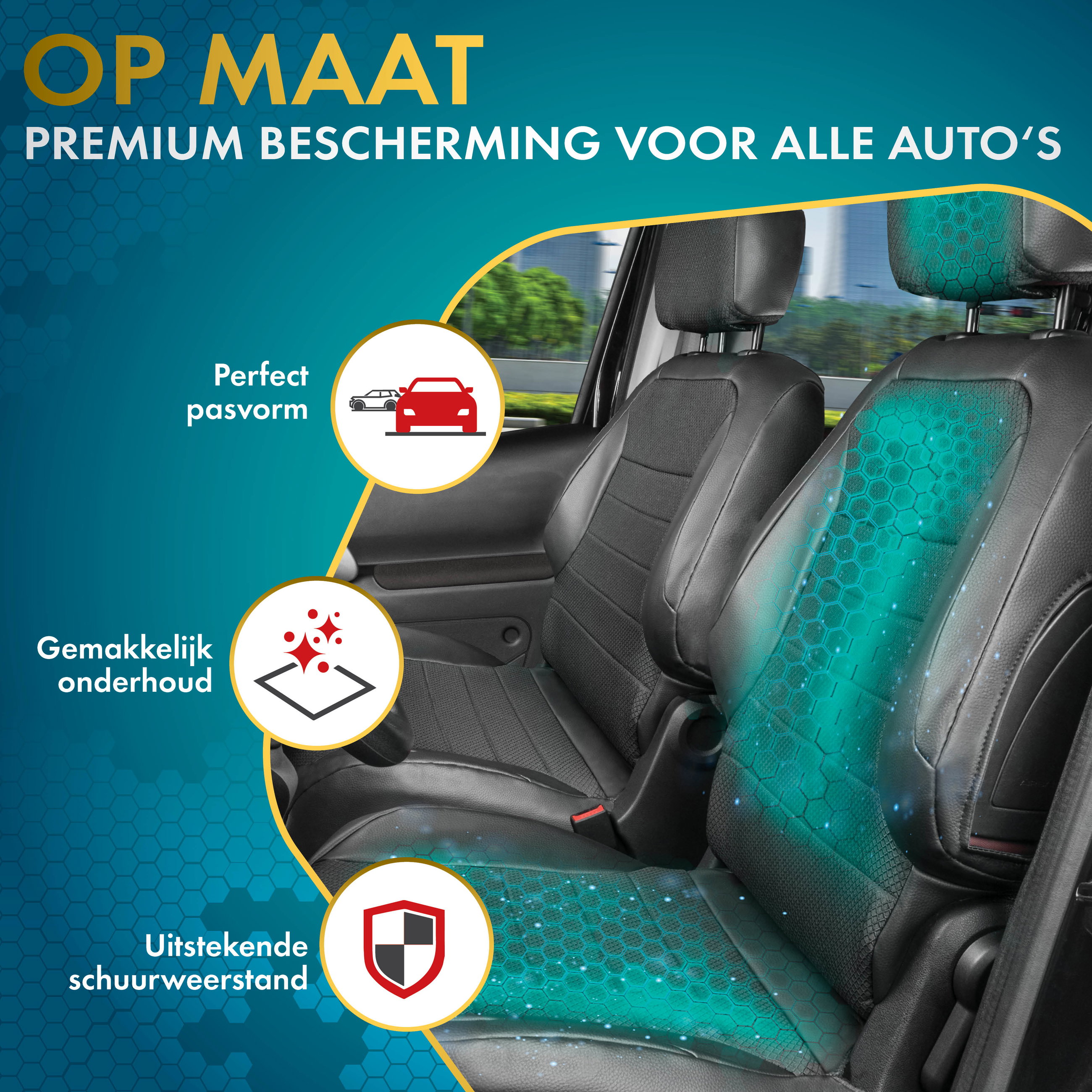 Premium auto stoelhoezen compatibel met VW T6 enkele zit voor en dubbele bank in kunstleder vanaf bouwjaar 2014 - Vandaag