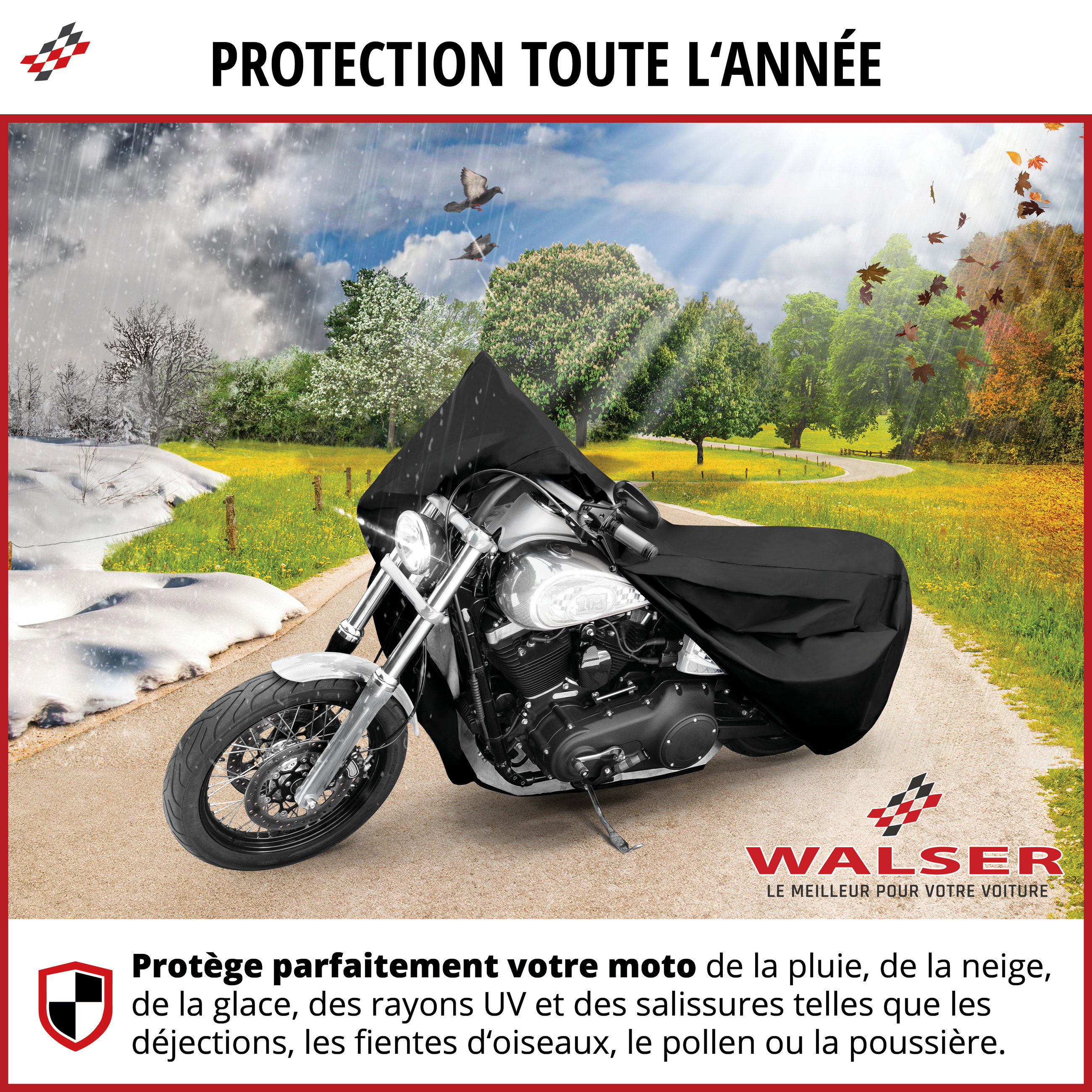 Bâche de protection pour moto All Weather L, Bâche de protection pour moto, Garage pour moto étanche - 250x100x130 cm noir