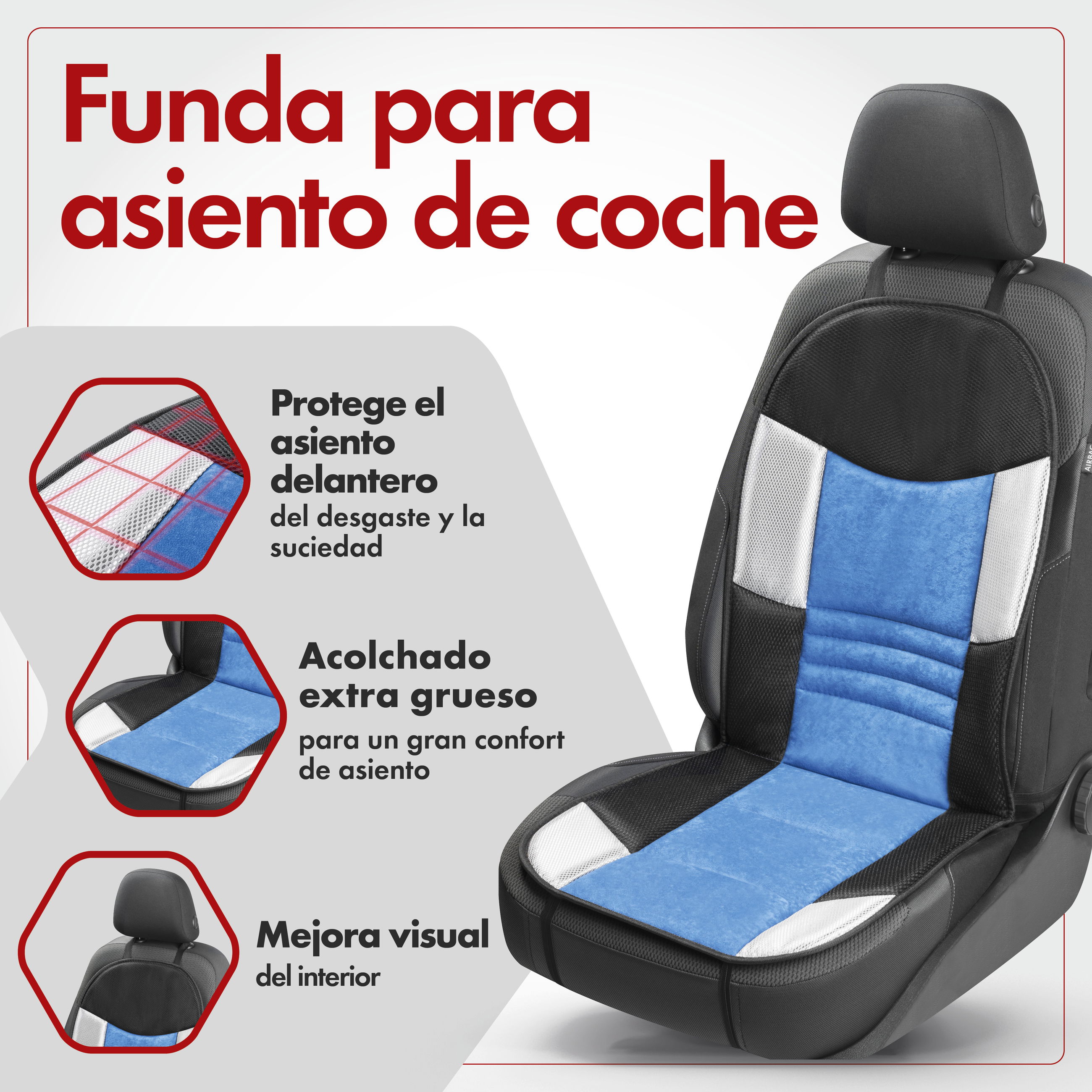 Kissen, Dekoration für Zuhause, Auto-Sitzkissen, Autositzeinlage, Sitzauflage, Farbblau, Textilbezug