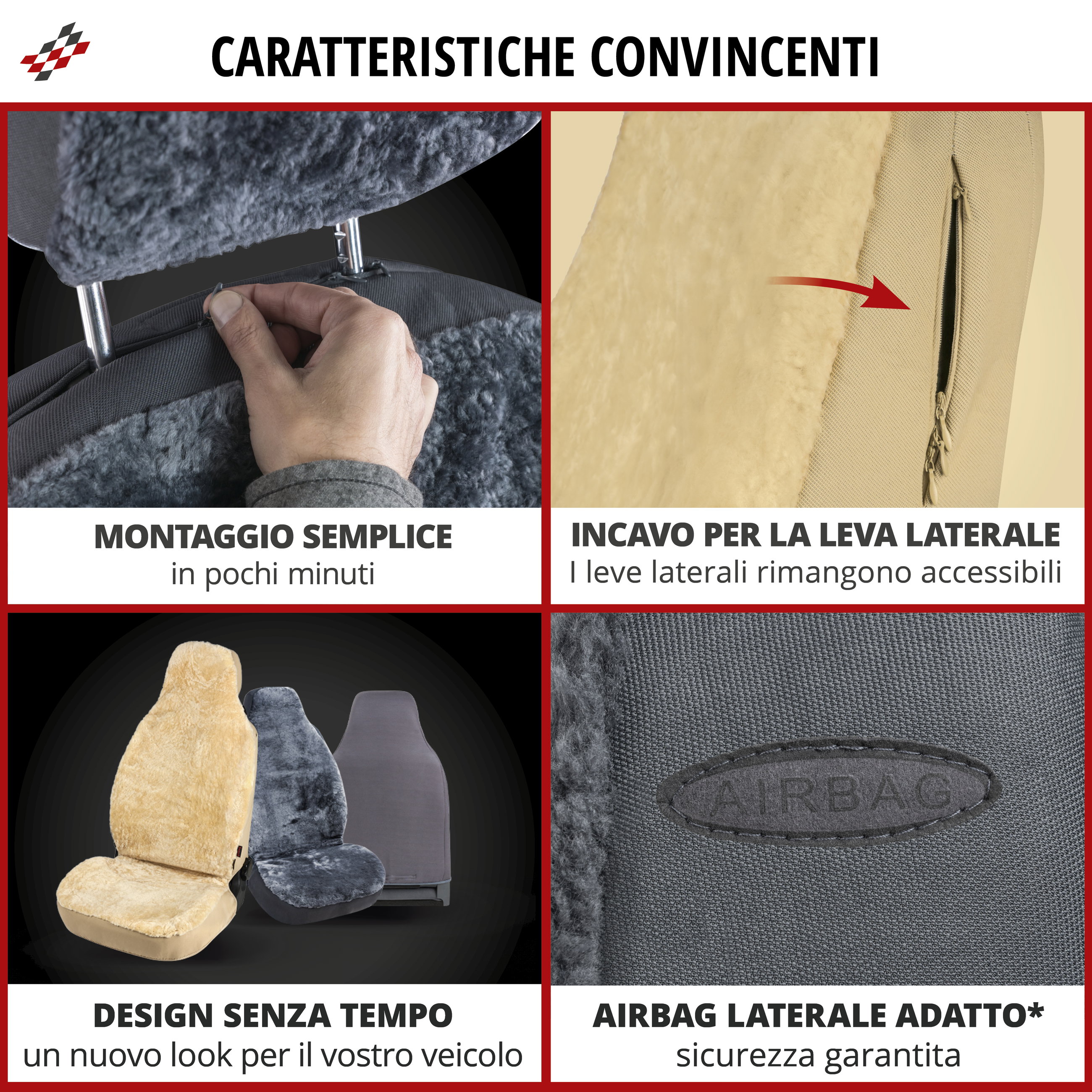 Coprisedili auto Zoya in pelle di agnello antracite con sistema IT ZIPP per sedili con schienale alto, 1 pezzo