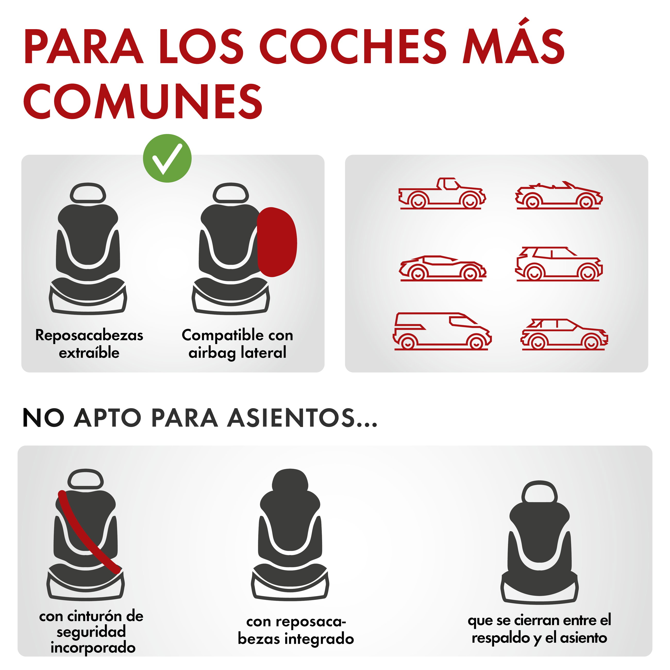 Funda de asiento ZIPP-IT Premium Logan, fundas protectoras de coche para 2 asientos delanteros con sistema de cremallera negro/rojo