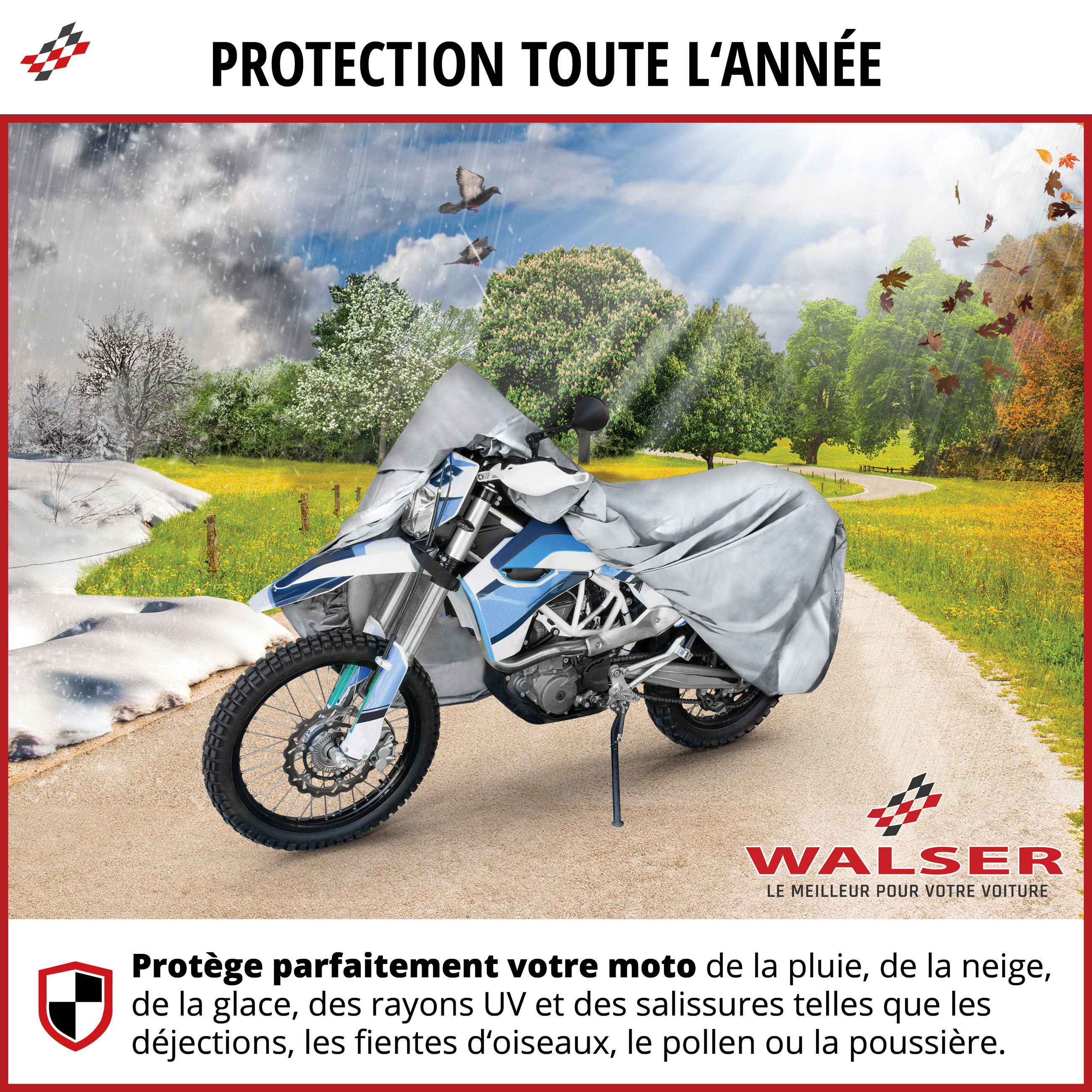 Bâche de protection pour moto All Weather XL, Bâche de protection pour moto, Garage pour moto étanche - 255x110x135 cm argent