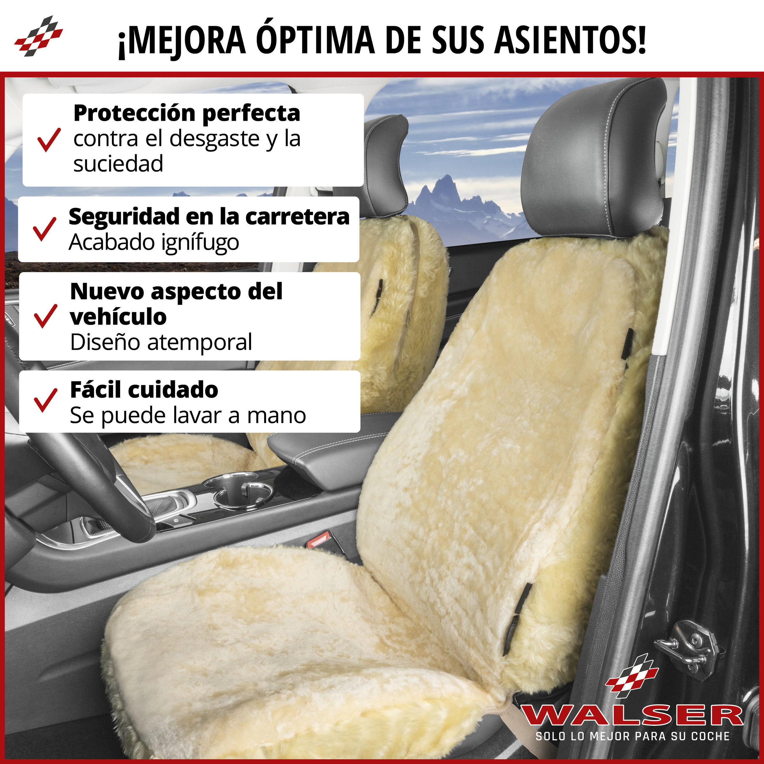 Funda de asiento Nineve de piel de cordero, funda protectora de coche asiento individual, ZIPP-IT piel de corderofunda con cremallera beige, 1 pieza