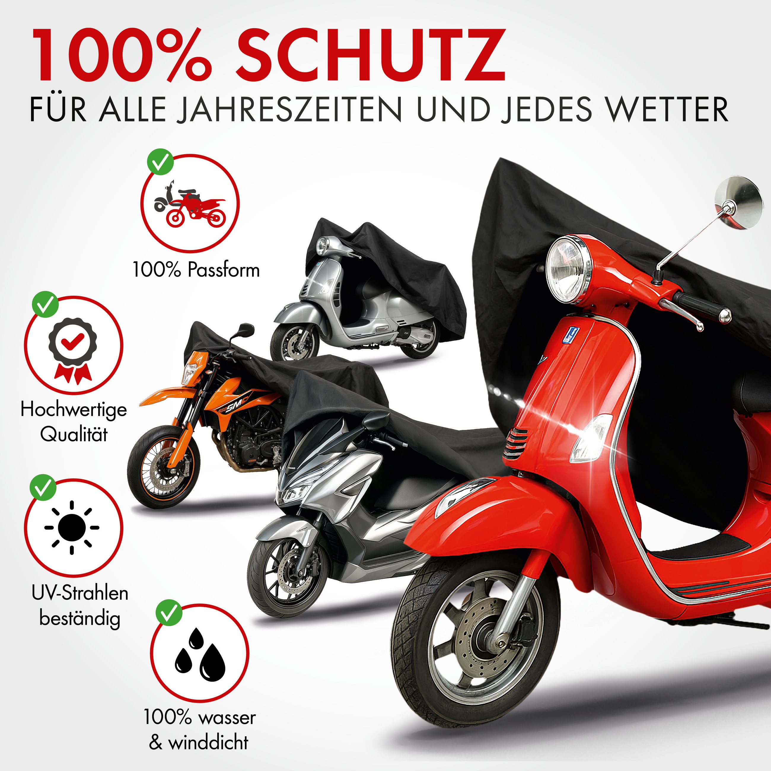 Premium Motorrad Abdeckplane S, Vespa-Abdeckplane aus robustem PVC, Motorrad-Garage wasserdicht - 185x90x110 cm schwarz