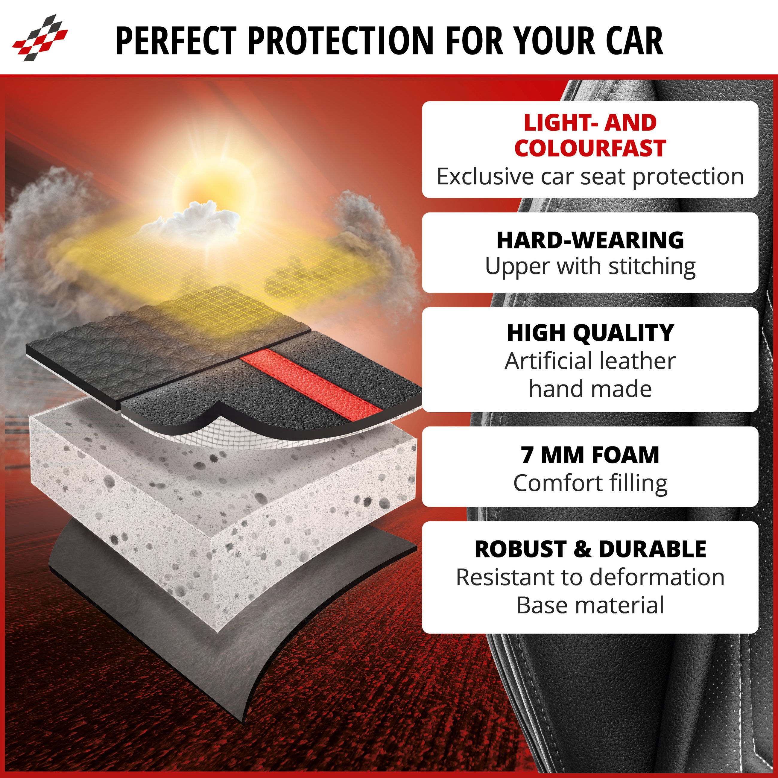 Sitzschutz, Schaumstoffschicht, Lederimitat, Stoßfest, Kombinationstasche, Sitzschutz, Auto, Leder, Schaum, Polsterung