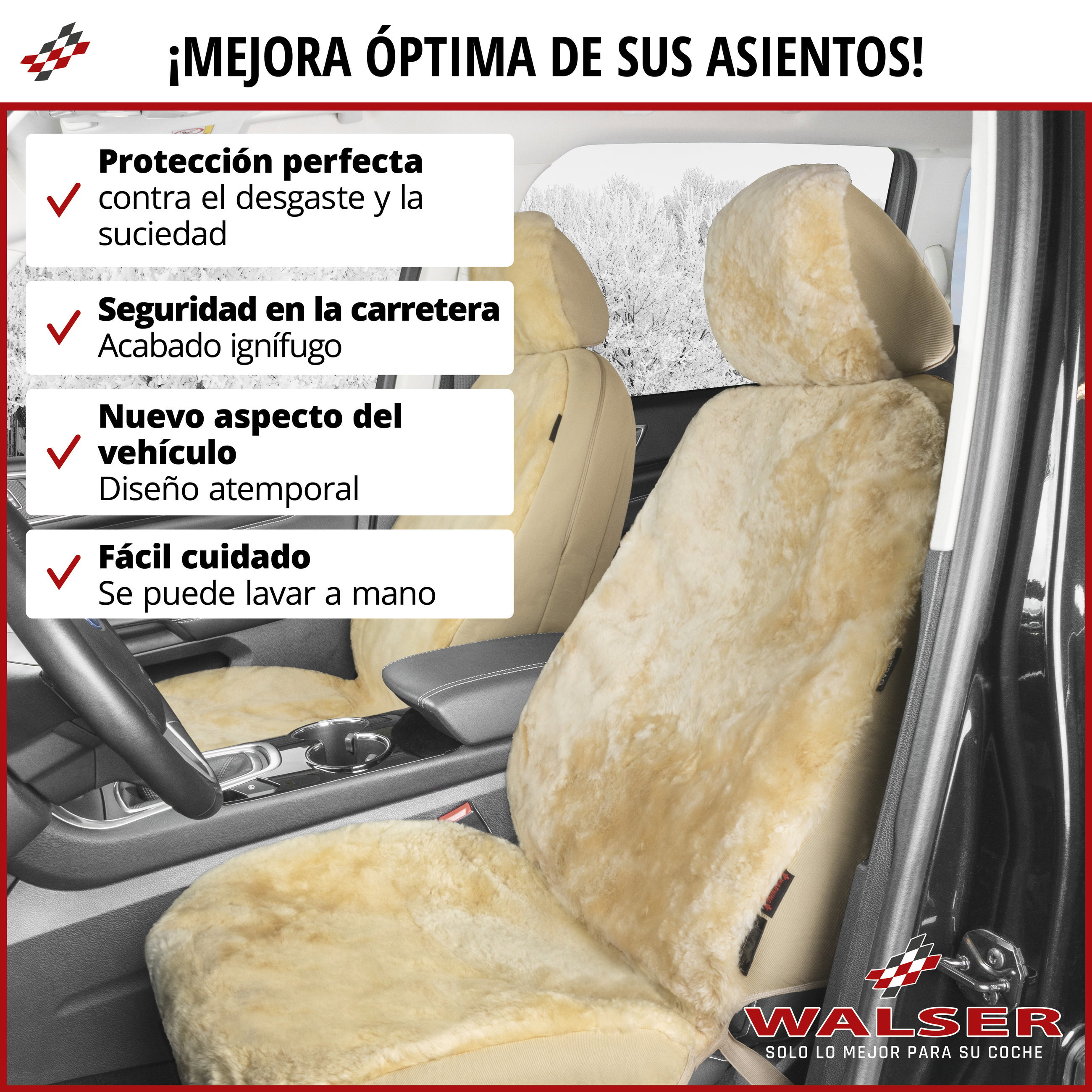 Funda de asiento Iva de piel de cordero, funda protectora de coche asiento individual, ZIPP-IT piel de corderofunda con cremallera beige, 1 pieza