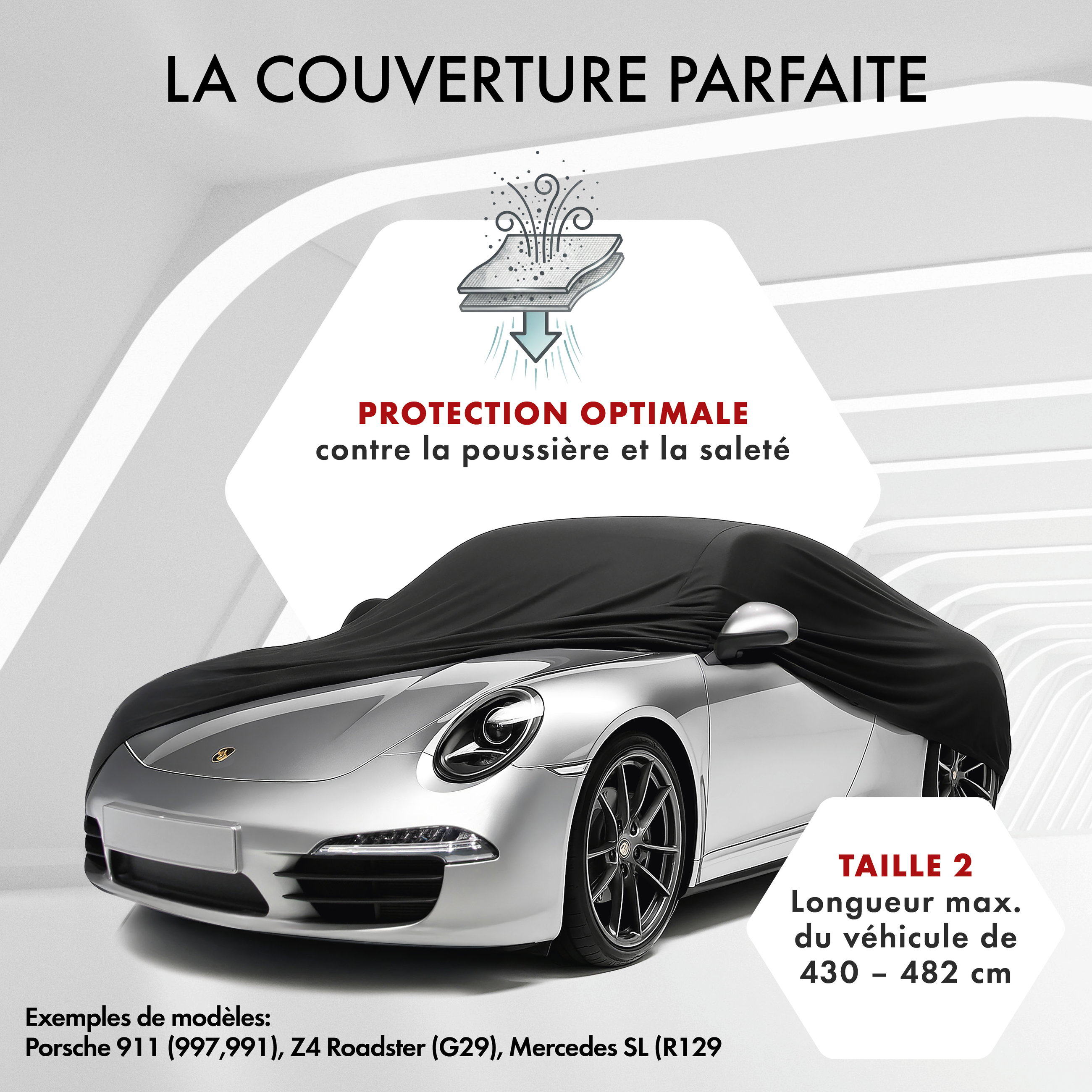 Housse de voiture Indoor Stretch, bâche complet pour l'interieur taille 2 voiture noir