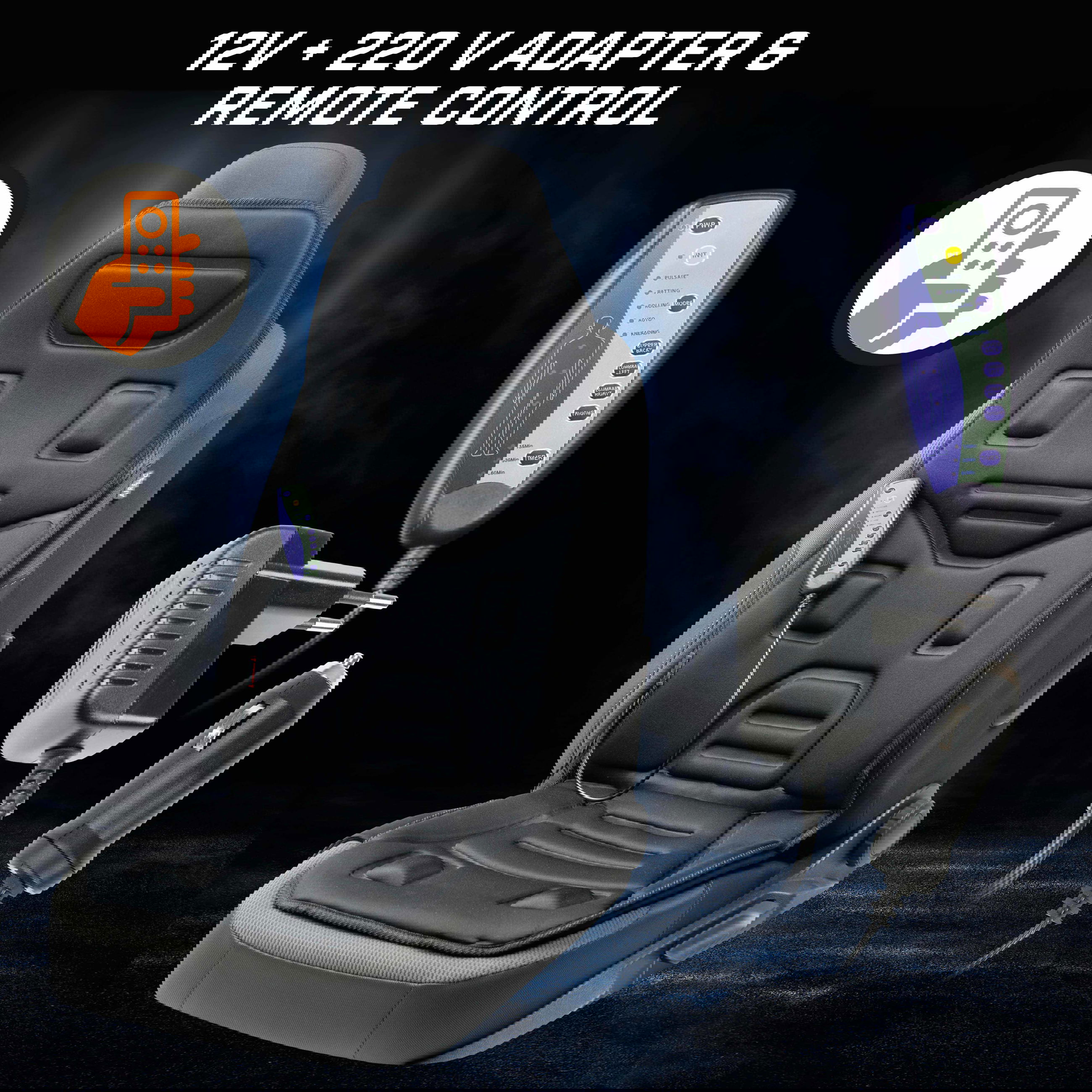 Sitzauflage, Massage-Sitz, Rückenmassage, Fernbedienung, Netzkabel