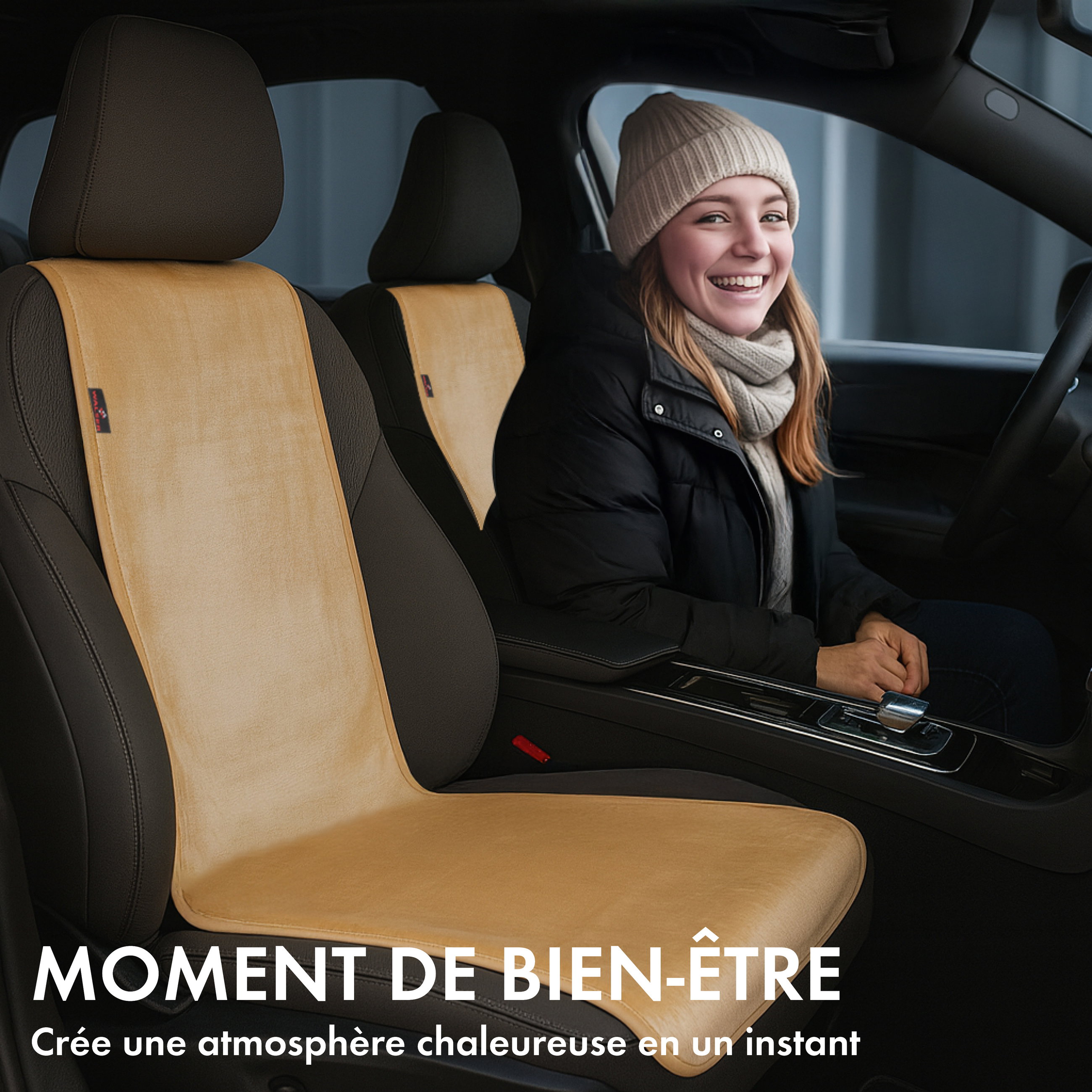 Couvre-siège auto Teddy, protection de siège auto en fausse fourrure pour siège individuel, revêtement en fausse fourrure beige, 1 pièce