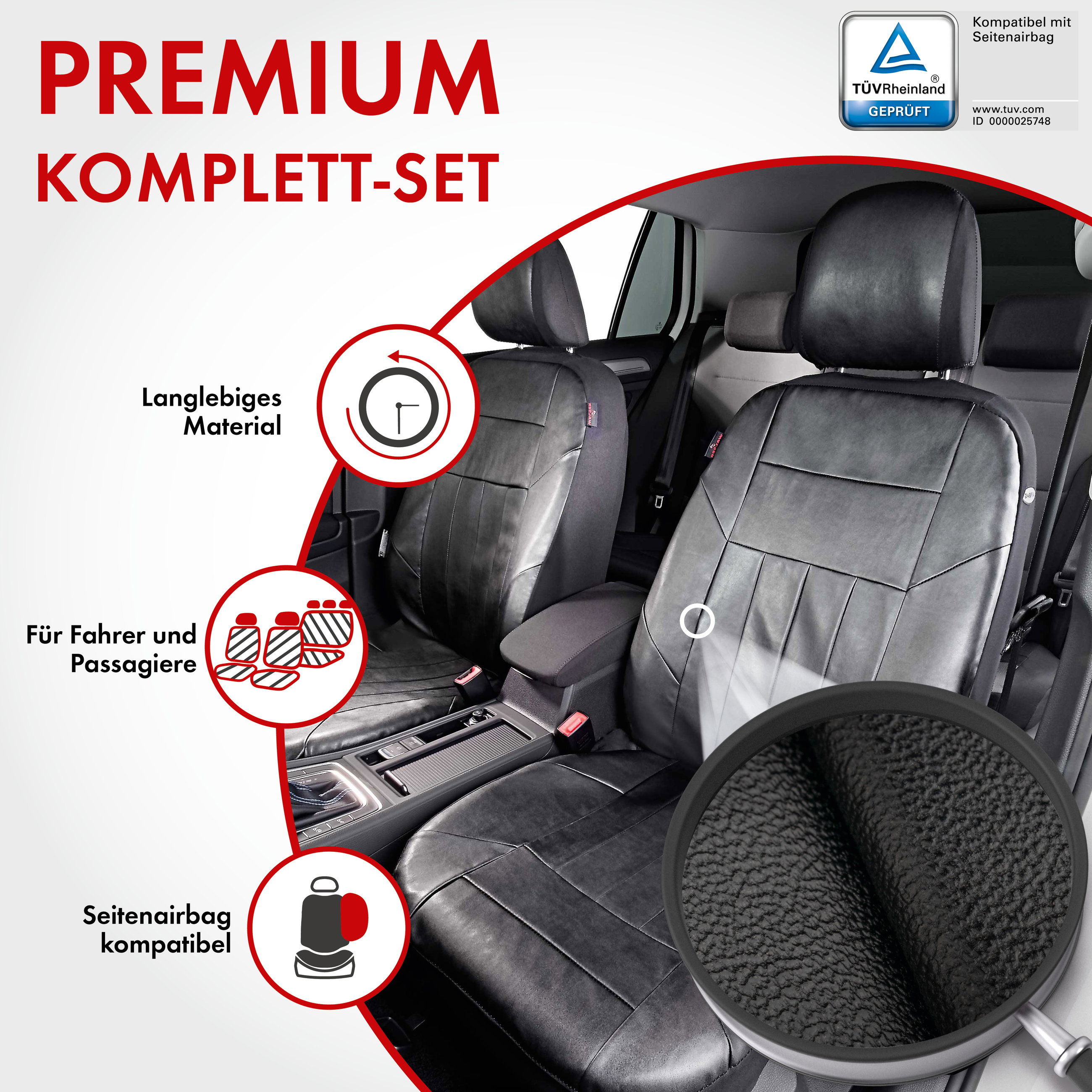 Autositzbezug Soft Nappa, PKW-Schonbezüge aus Kunstleder Komplettset schwarz
