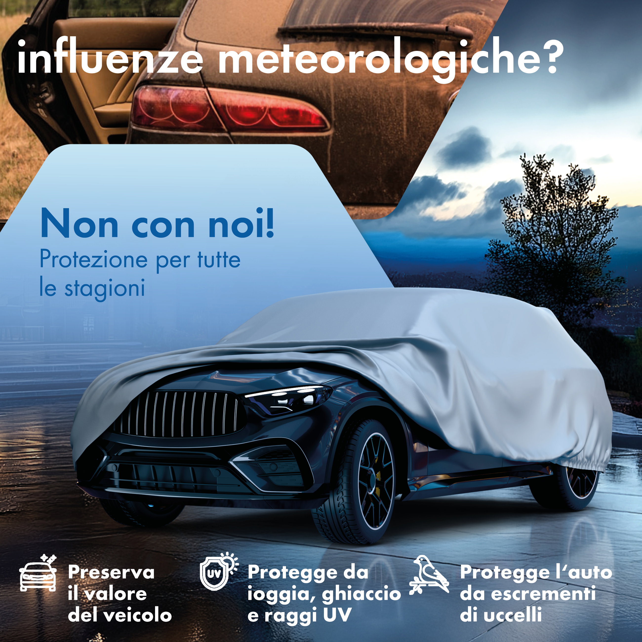 Telo Copriauto All Weather, telone per auto completo Misura 7 SUV/VAN argento