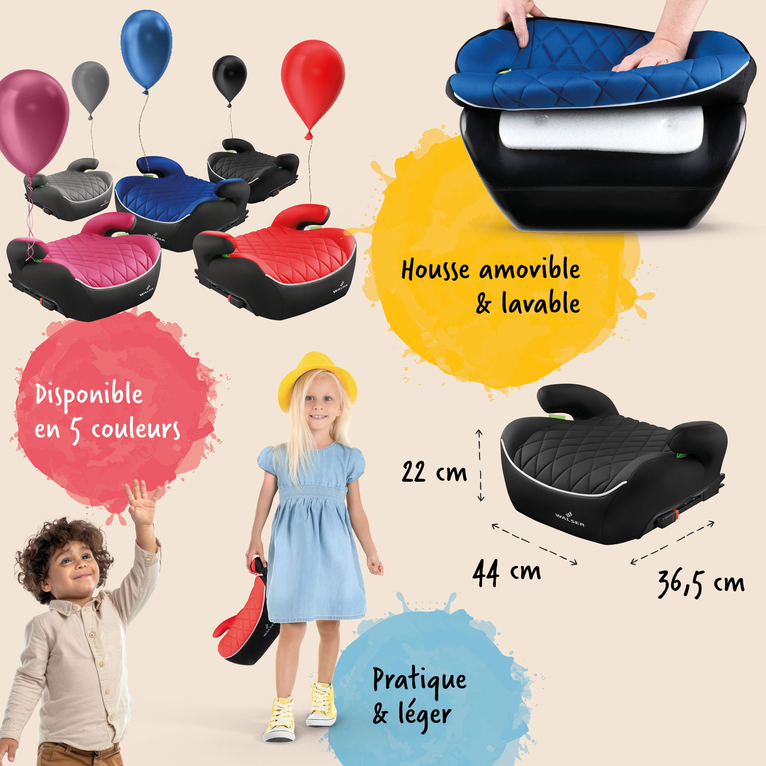 Rehausseur De Siège Enfant 10 Cm - Housse En Cuir PU Lavable, Mousse Haute Densité - Avec 2 Sangles De Sécurité Antidérapantes - Portable - 2